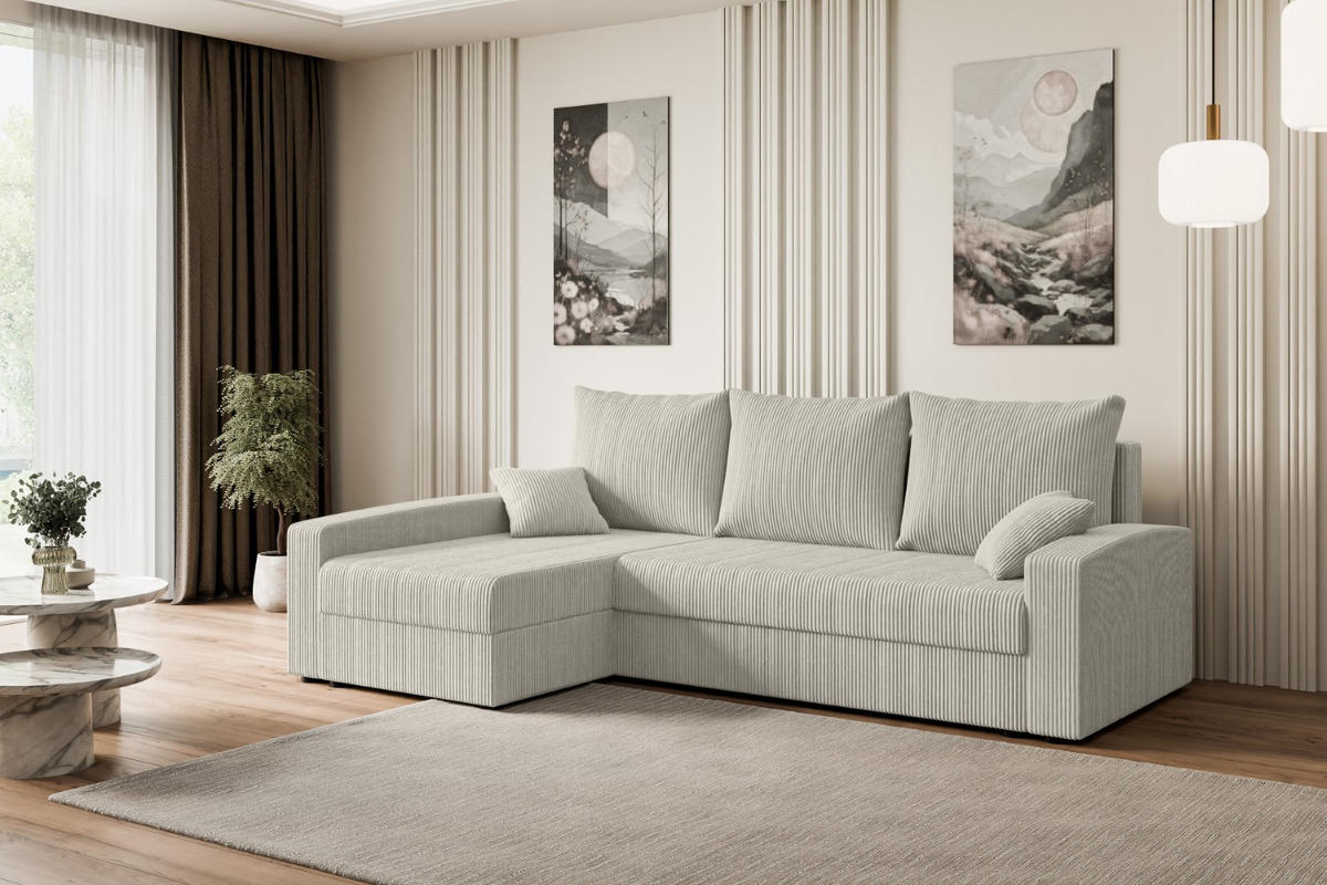 ECKSOFA mit Schlaffunktion und Bettkasten ALESIA-L 231x140x90 cm Grau Cord - Silberfarben/Hellgrau, Holzwerkstoff/Kunststoff (231/140cm) - ALTDECOR