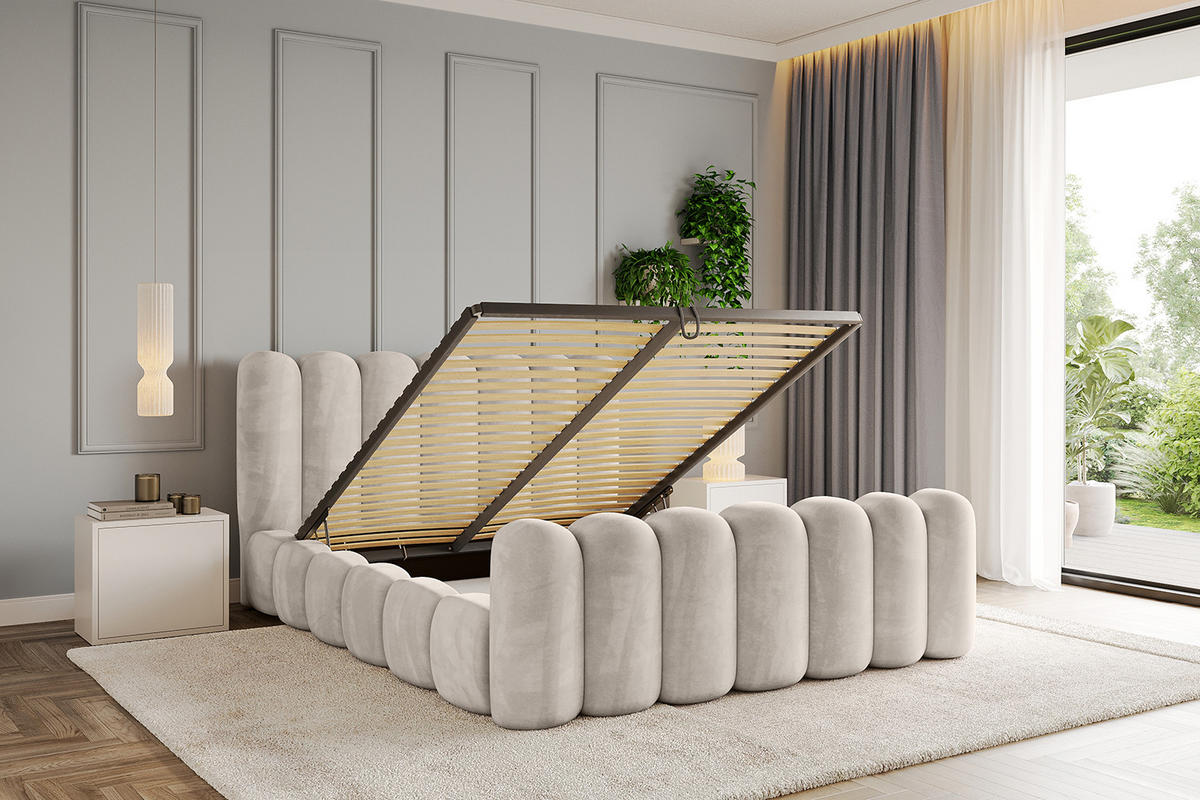 POLSTERBETT mit Bettkasten, Fußteil und Lattenrost, Boxbett ohne Matratze - SENA-Z 180x200 Beige - Beige, Holzwerkstoff/Textil (180/200cm) - ALTDECOR