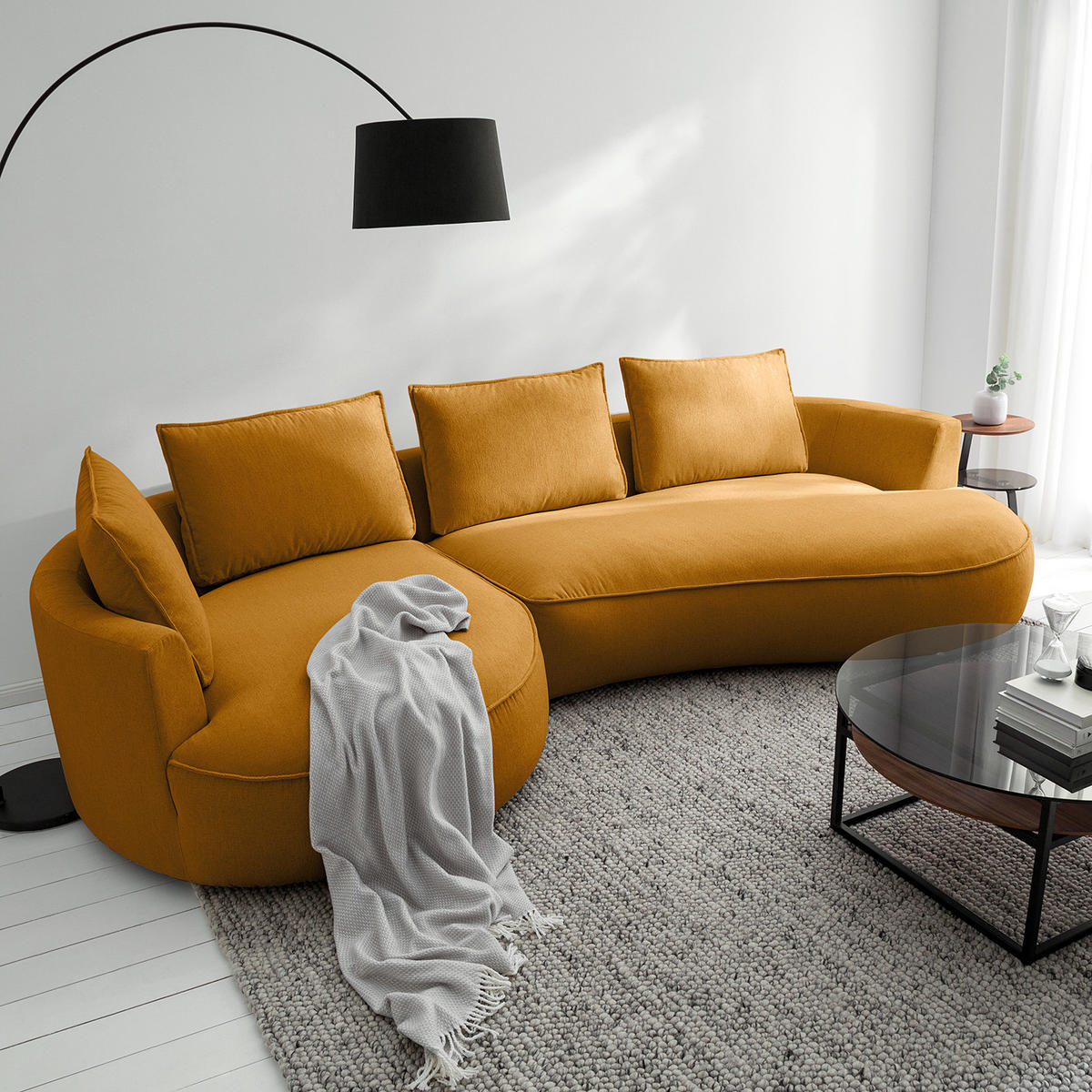 BIGSOFA - Gelb/Braun, Kunststoff/Textil (322/82/154cm) - home24