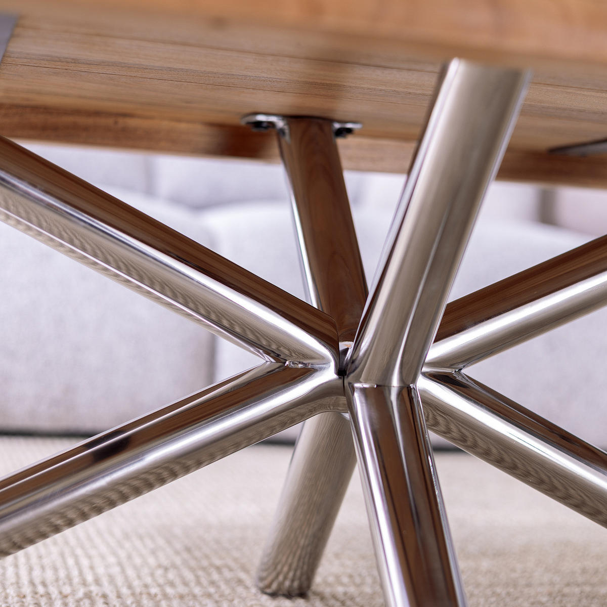 HOME24 Couchtisch KHENO - Edelstahlfarben, Holz/Metall (70/120/45cm) - home24