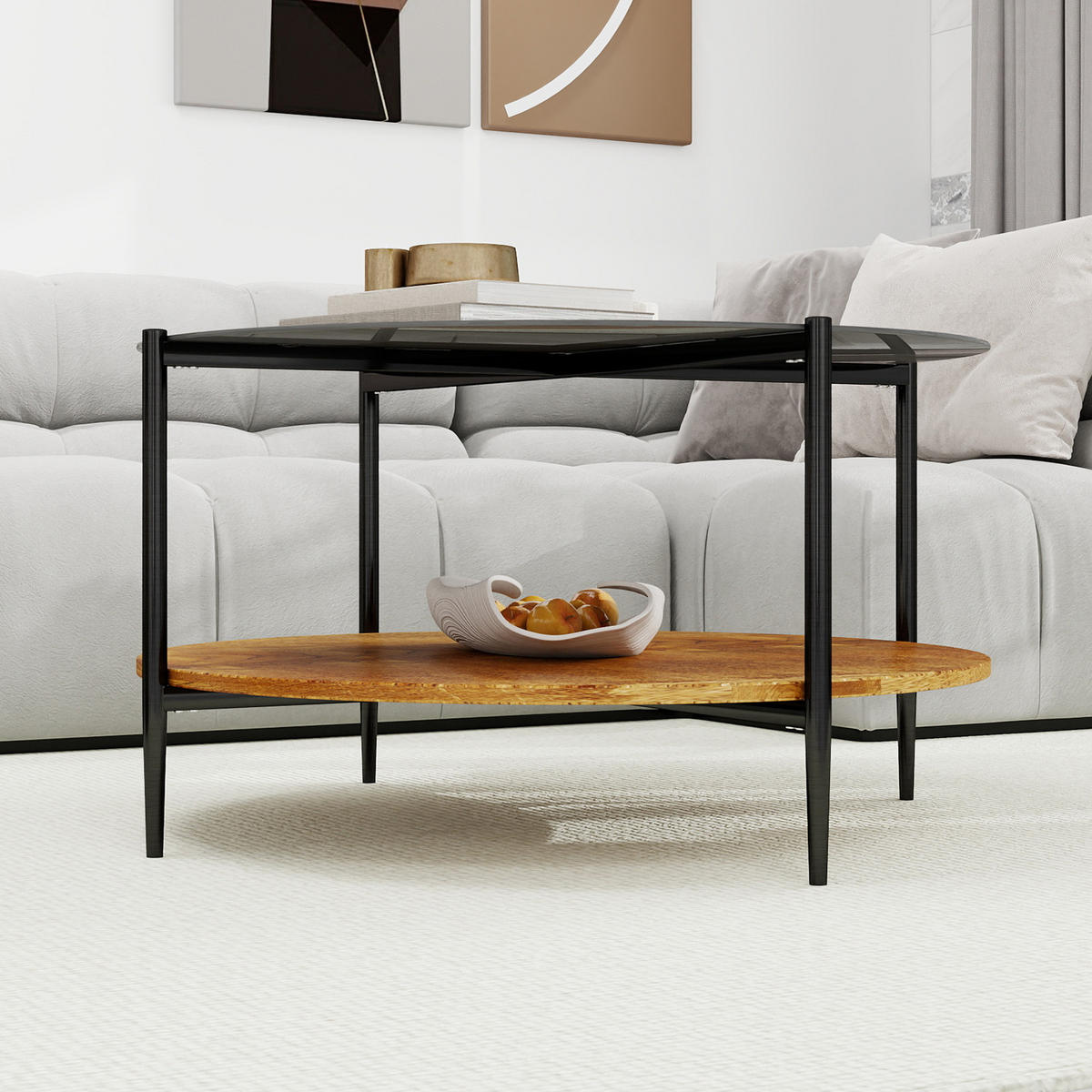 COUCHTISCH Schwarz/Natur, 82/82/45 cm - Schwarz, Glas (82/82/45cm) - PANGIVO