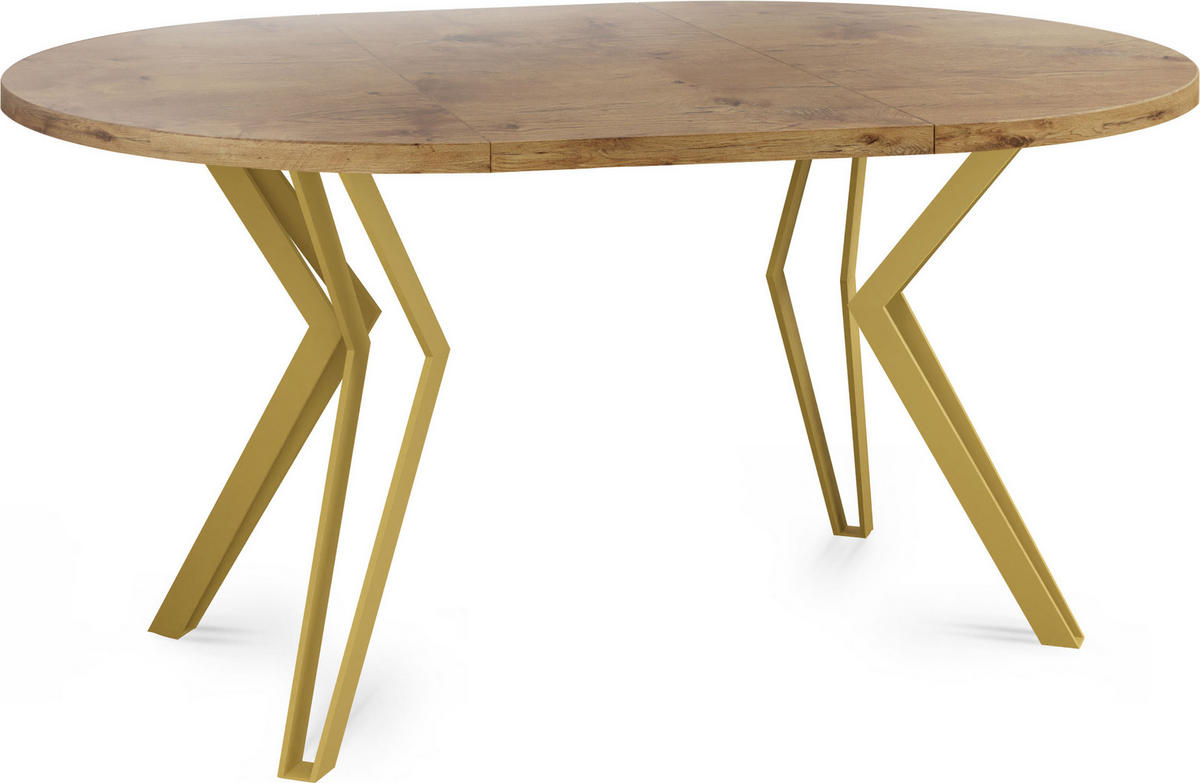 ESSTISCH Daisy runder ausziehbarer, Lancelot Eiche 120-200/100/76 cm - Eichefarben/Goldfarben, Holzwerkstoff/Metall (120/120/76cm) - WFL GROUP
