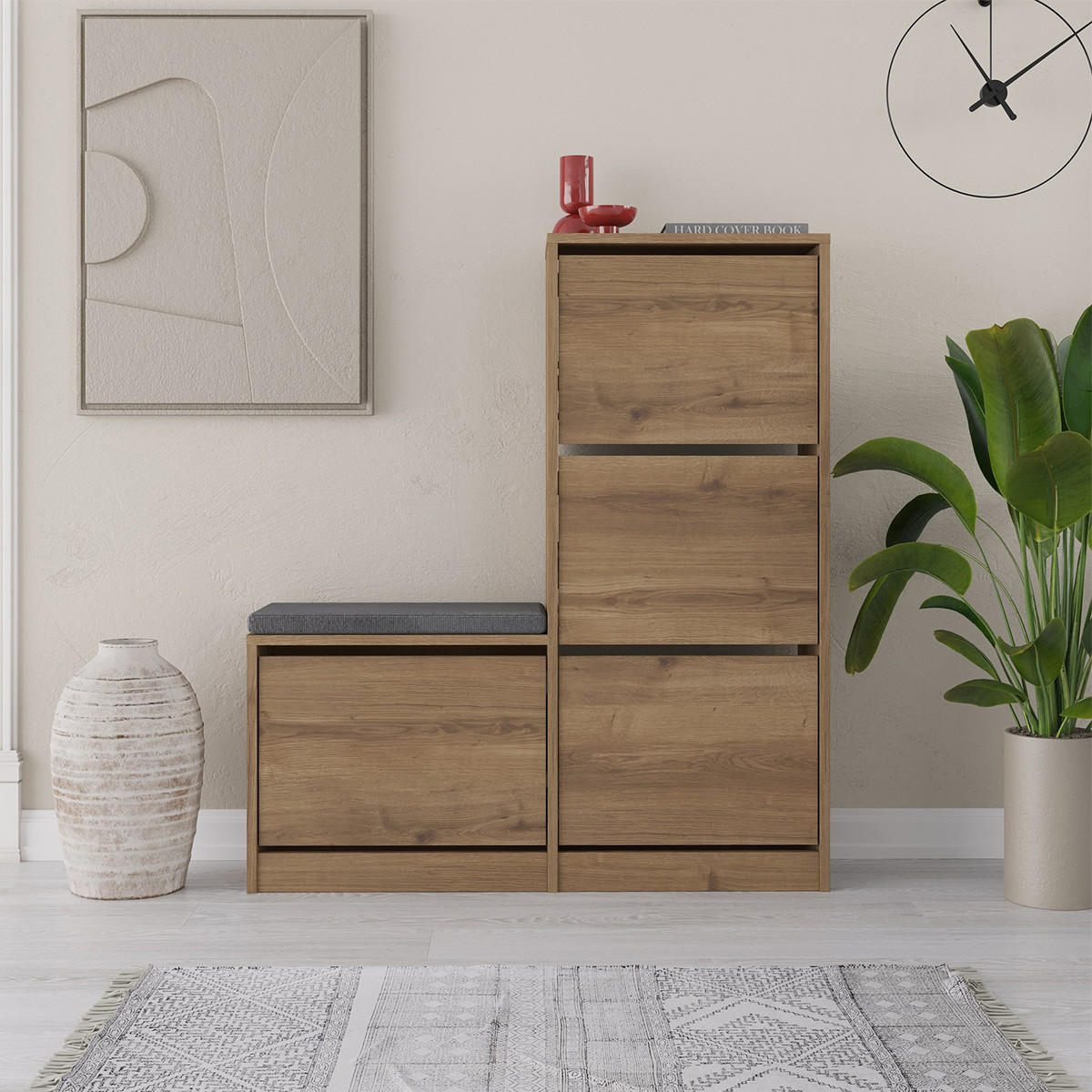 BOTNÍK se 4 dveřmi, šířka 105 cm - Dude - divoký dub, kompozitní dřevo (105/118.5/26cm) - Calicosy