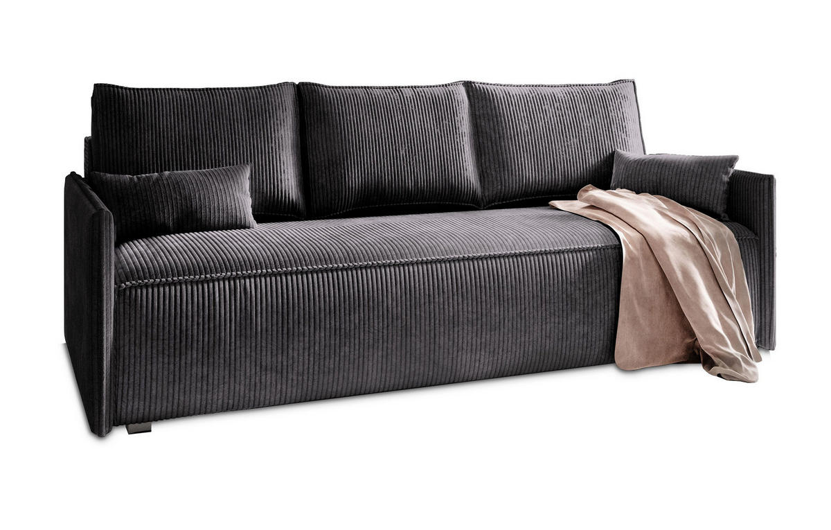 BETTSOFA MESTOR Graphitfarben Kordstoff mit Schlaffunktion - Graphitfarben, Textil (206/83/87cm) - MASSENO