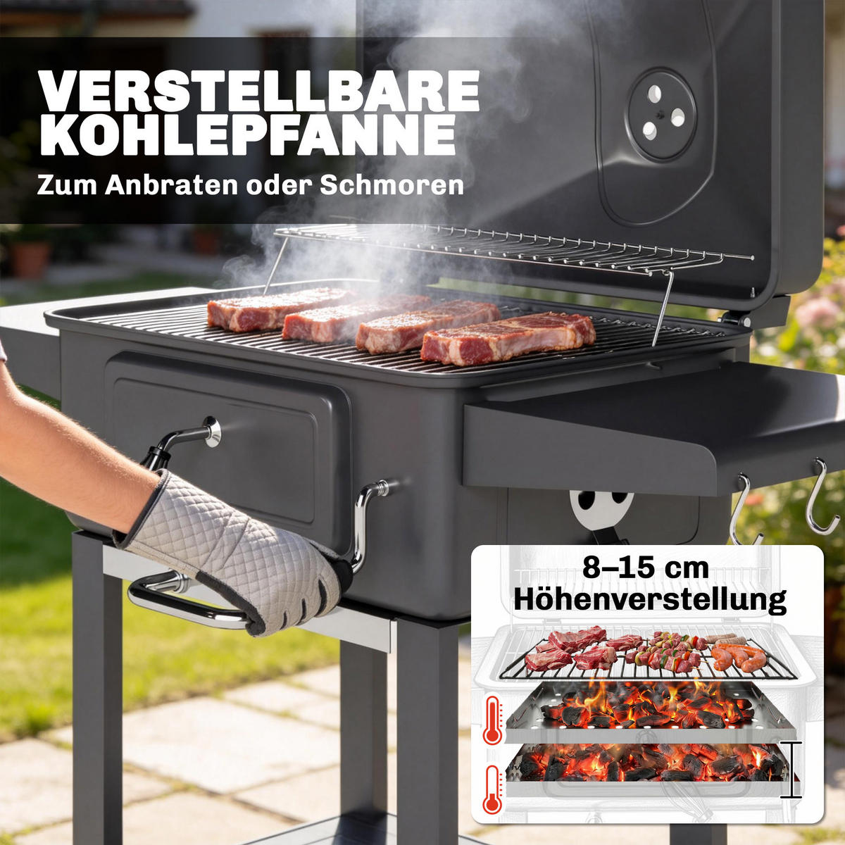 HOLZKOHLEGRILL DE-10231 Schwarz - Schwarz, Metall (63/101.5/112cm) - ComfortXL