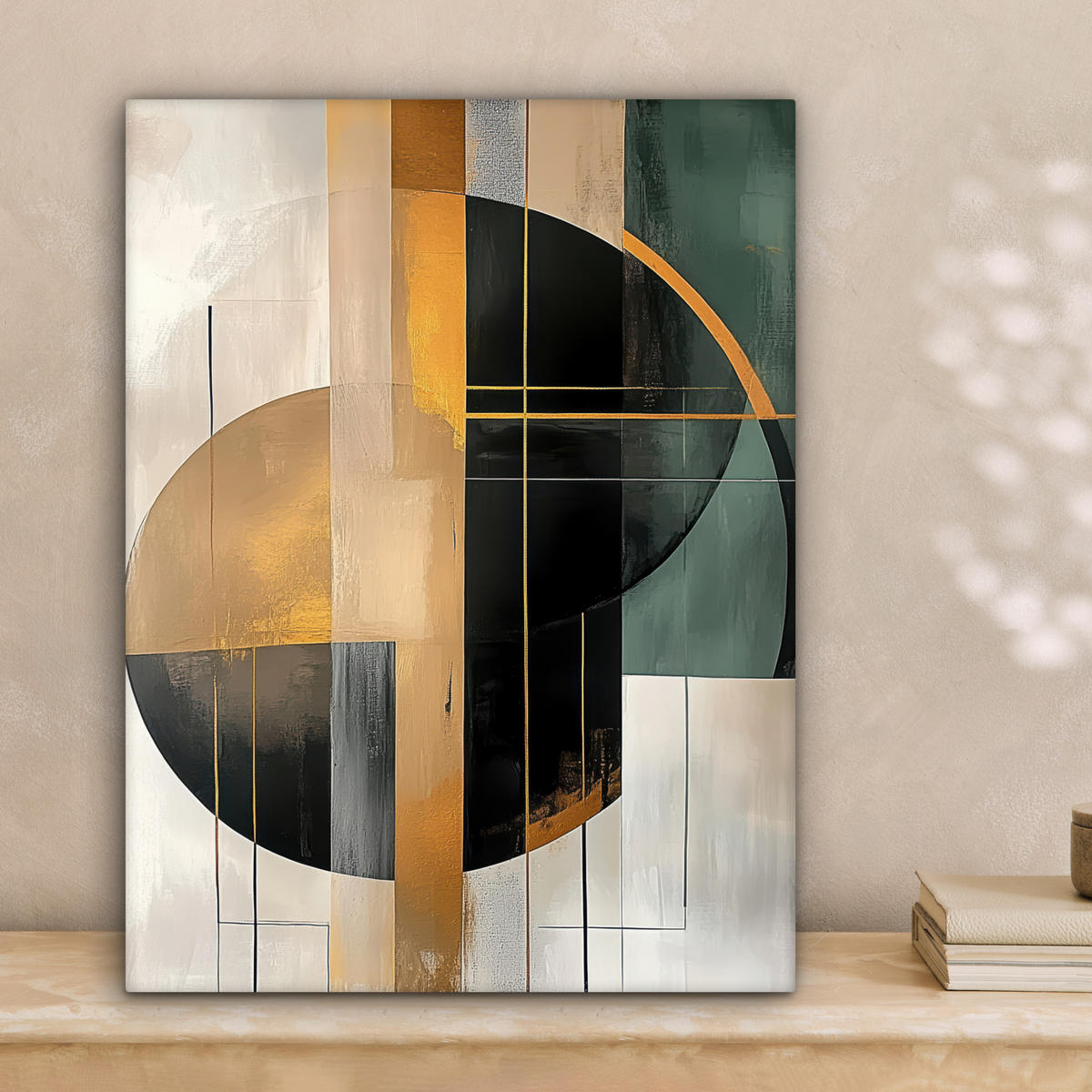 LEINWANDBILD - Abstrakt - Gold - Bronze - Grün - Formen - Modern - 30x40 - Bilder - Multicolor, Textil (30/40cm) - MuchoWow