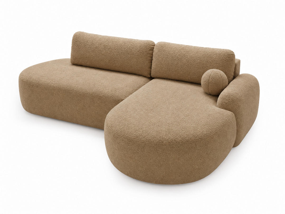 ECKSOFA Aurio O Bouclé-Stoff Hellbraun Rechts - Hellbraun, Holz/Textil (177/271cm) - Graingold