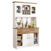 BUFFET 106/39/176,5 cm aus Spanplatte mit Vitrinenfächern und Hakenleiste Weiß/Natur - Naturfarben, Holzwerkstoff (106/176.5/39cm) - Modenvie