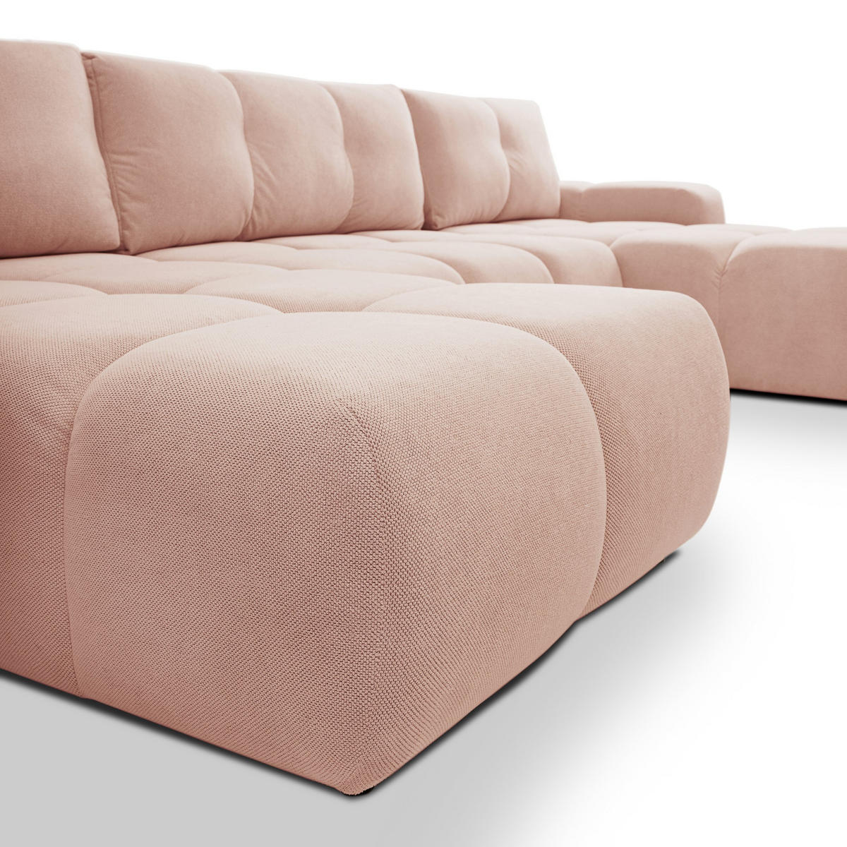 WOHNLANDSCHAFT DUCA U Rosa Jersey mit Schlaffunktion - Rosa, Holz (359/88/177cm) - MASSENO