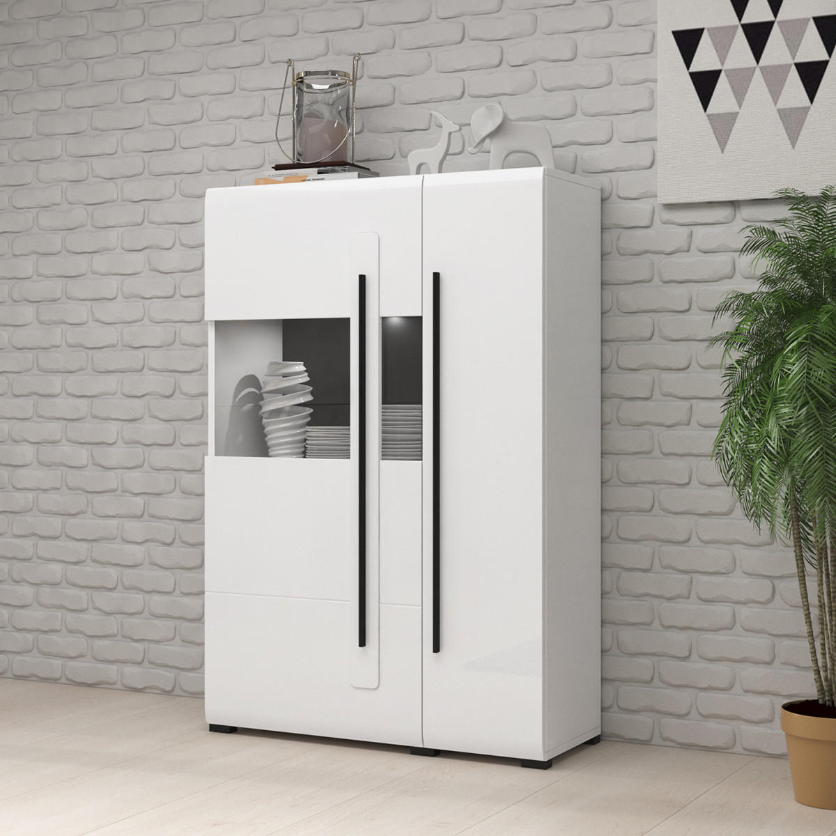 VITRÍNA Louis Bílá - bílá, kompozitní dřevo (90/136/39cm) - Petits-meubles