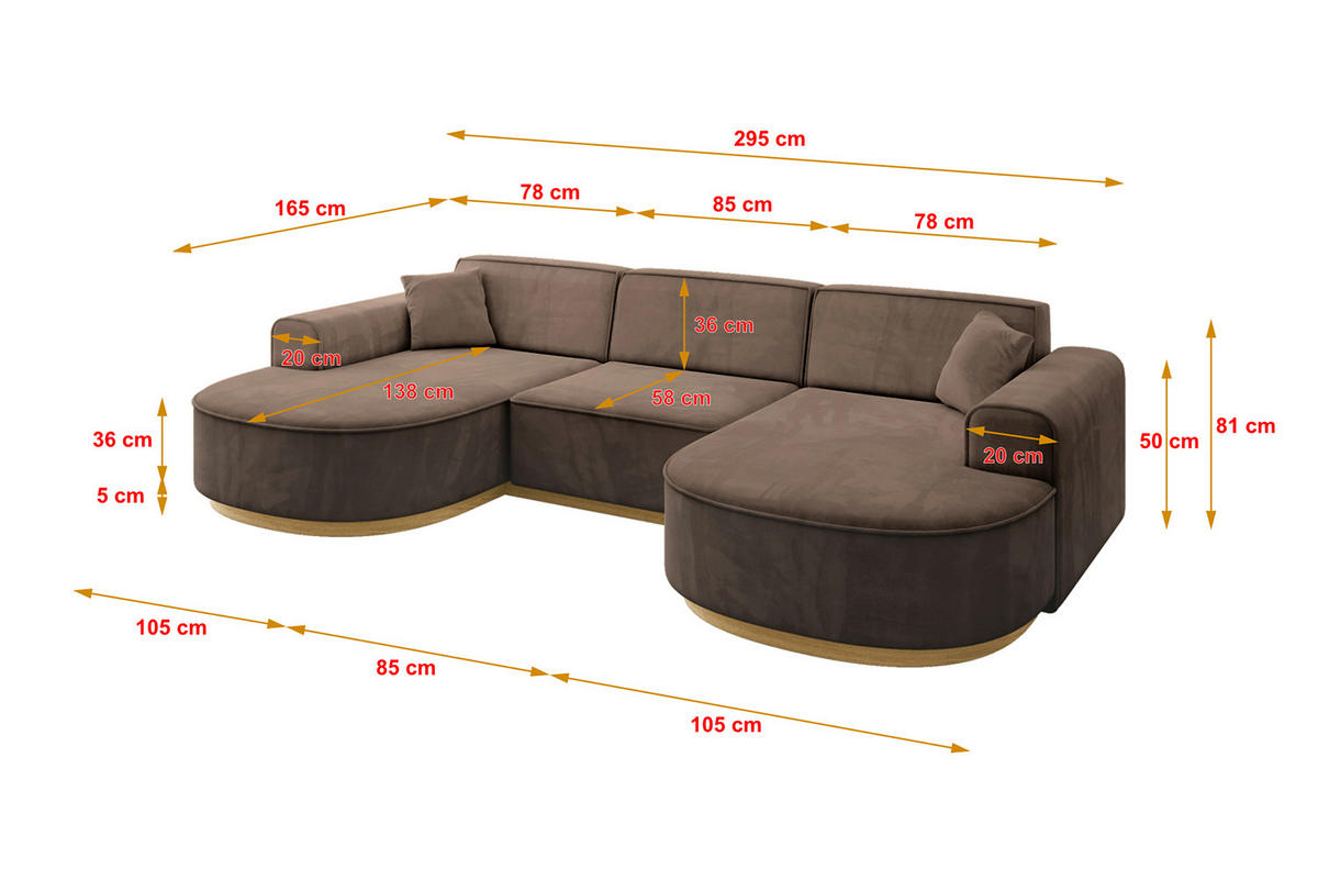 WOHNLANDSCHAFT MARI-U1-v2 - 303x171x83 cm Braun Velours - Braun, Holzwerkstoff/Textil (303/83/171cm) - ALTDECOR