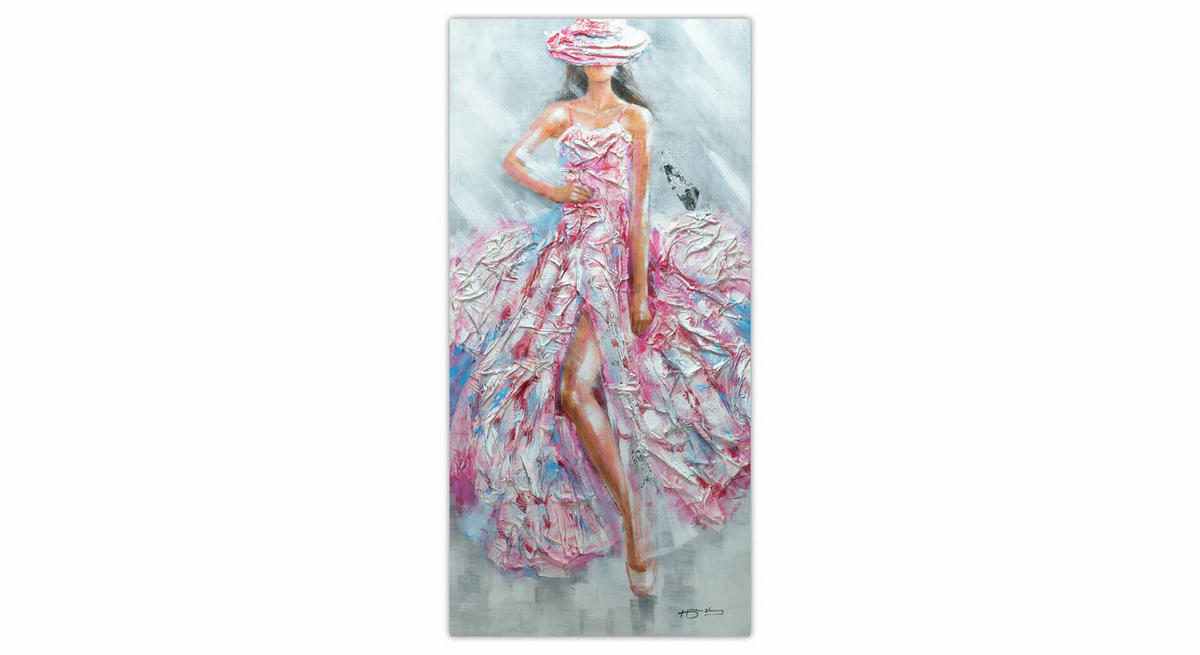 ACRYLBILD HANDGEMALT 60/120 cm - Pink/Weiß, Holz/Textil (60/120cm) - KUNSTLOFT