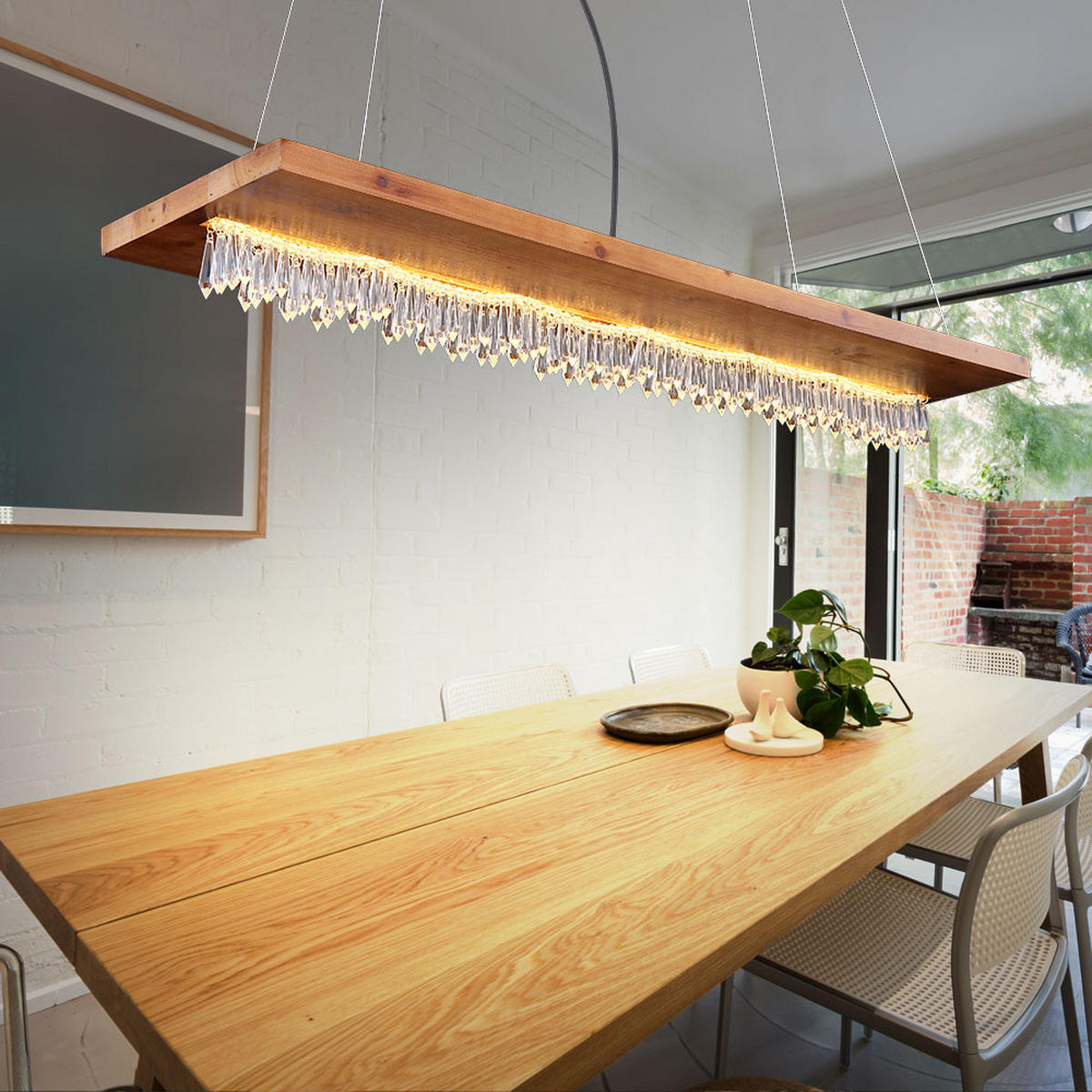 LED HÄNGELEUCHTE Holz Braun Kristalloptik - Braun, Holz (80/20/145cm) - Globo Lighting