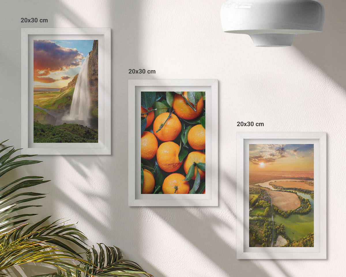 BILDER SET 3er Set - 20x30 cm Weißer Rahmen - Orange Mountain Wasserfall - Weiß, Kunststoff (20/30cm) - TULUP