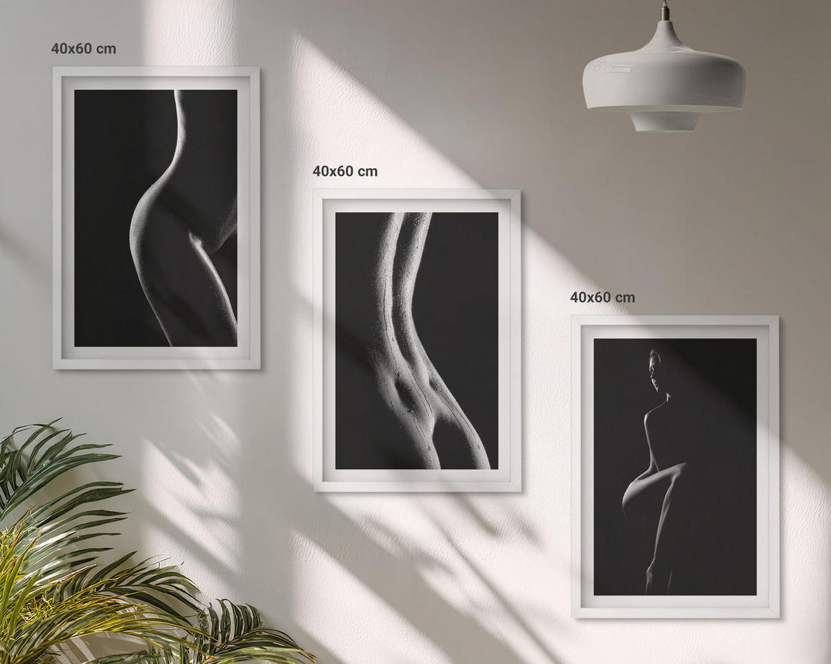BILDER SET 3er Set - 40x60 cm Weißer Rahmen - Schwarz-weiße weibliche Silhouetten - Weiß, Kunststoff (40/60cm) - TULUP