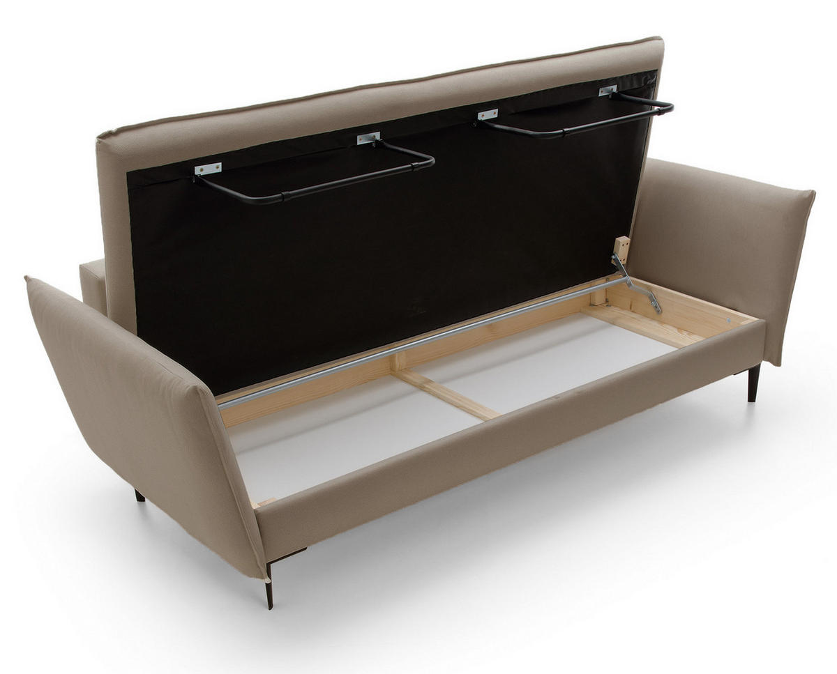 SOFA mit Bettkasten Flavio, 237 cm, Schlaffunktion, Beige - Beige, Holz (237/90/105cm) - Emporius