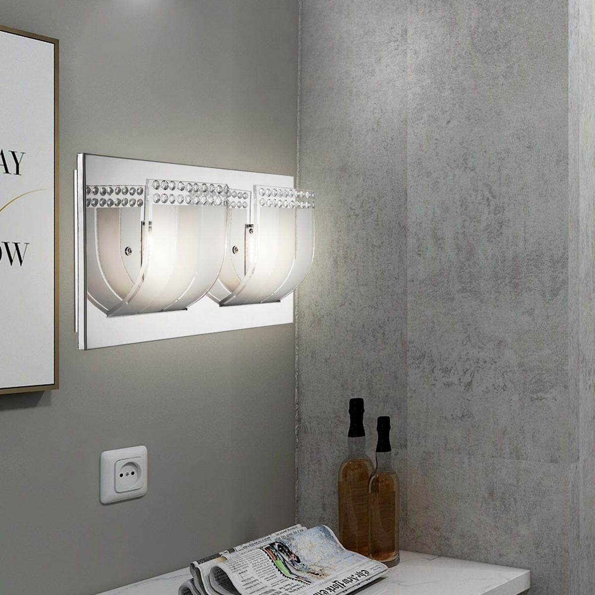 LED WANDLEUCHTE NENA Kristall Silber - Silberfarben, Glas (16/9/30cm) - Globo Lighting