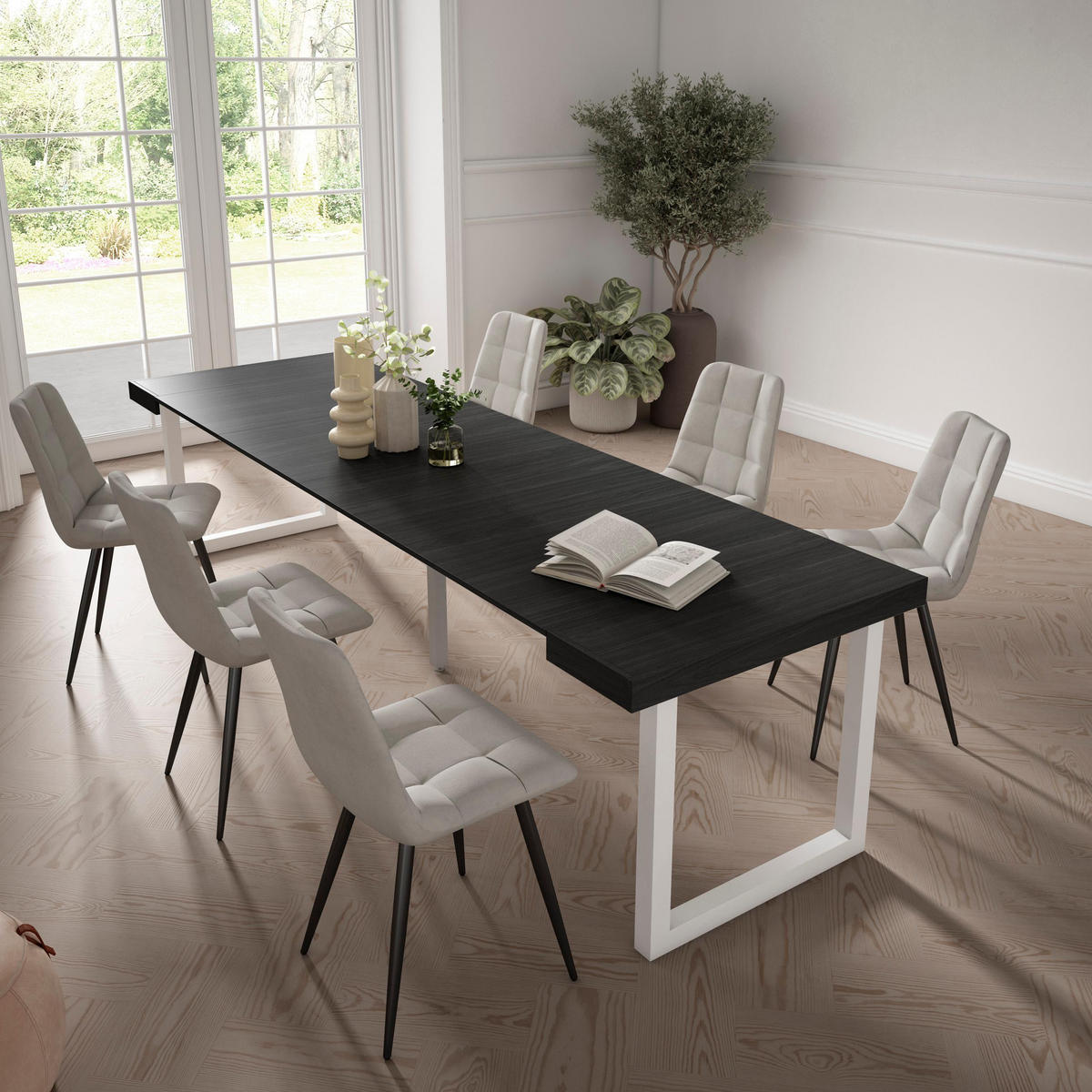 KONSOLENTISCH ausziehbar 58 bis 302cm, für 14 Gäste, schwarz, 90/58/73cm - Schwarz, Holzwerkstoff (90/302/73cm) - Skraut Home