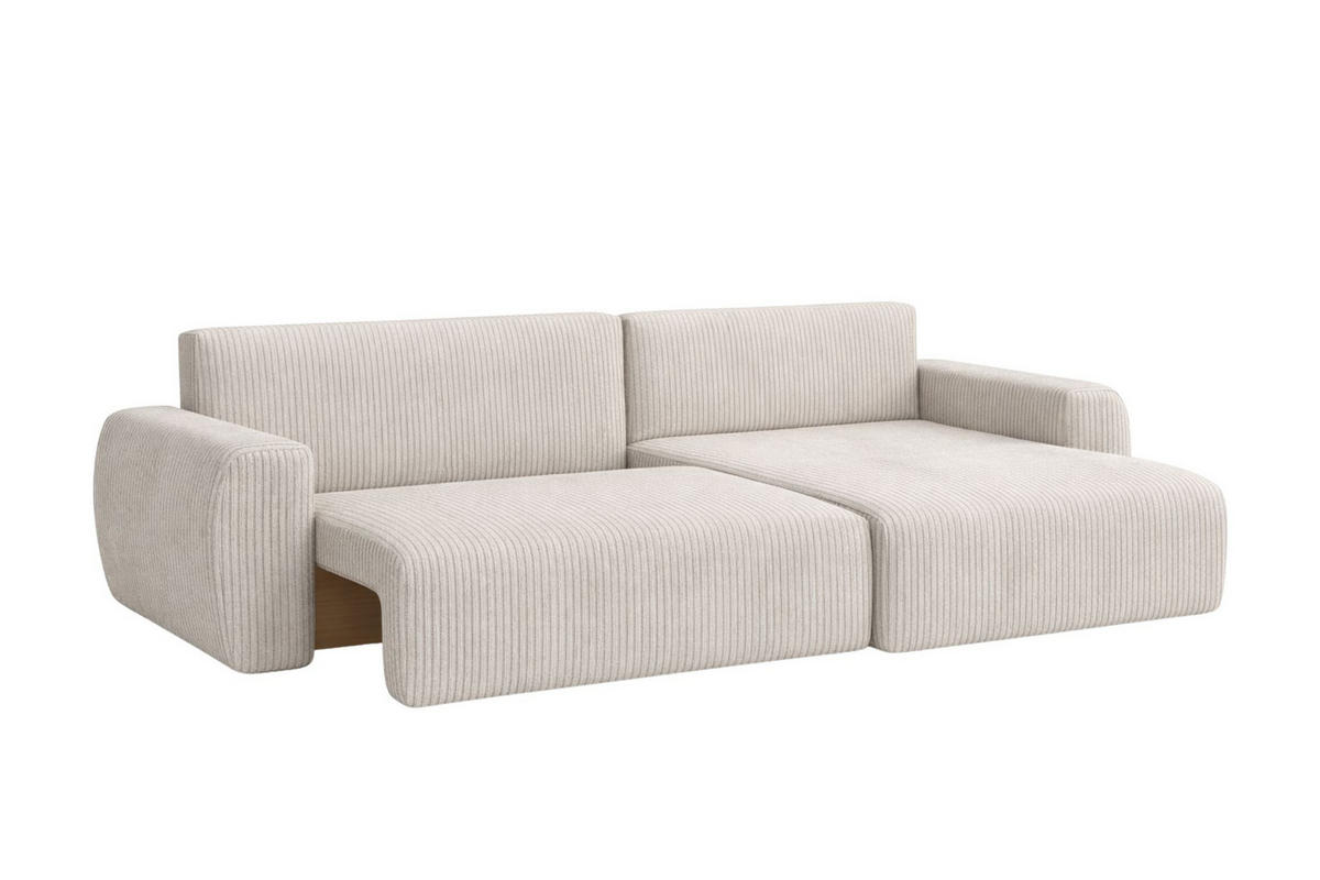 ECKSOFA Mit Schlaffunktion Ariel L, Cordstoff, Stoff Poso, Beige, Rechts - Beige, Holz (250/142cm) - Kaiser Möbel