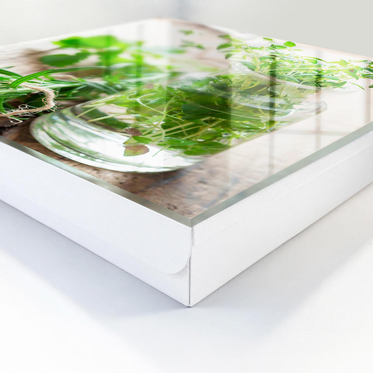 SCHLÜSSELBOX Weiß 30x30 cm – Türöffnung nach rechts - Grüne Kräuter - Grün, Metall (30/30/5cm) - TULUP