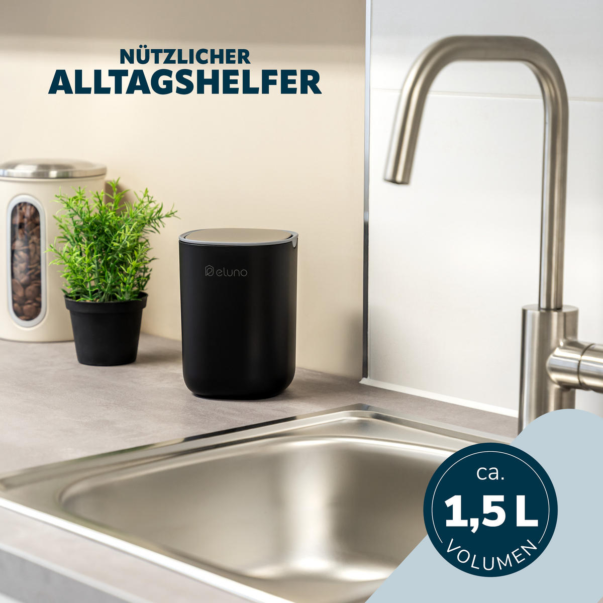 KOSMETIKEIMER EDOLO, Kunststoff, schwarz - Schwarz, Kunststoff (16/11.5/11.5cm) - eluno