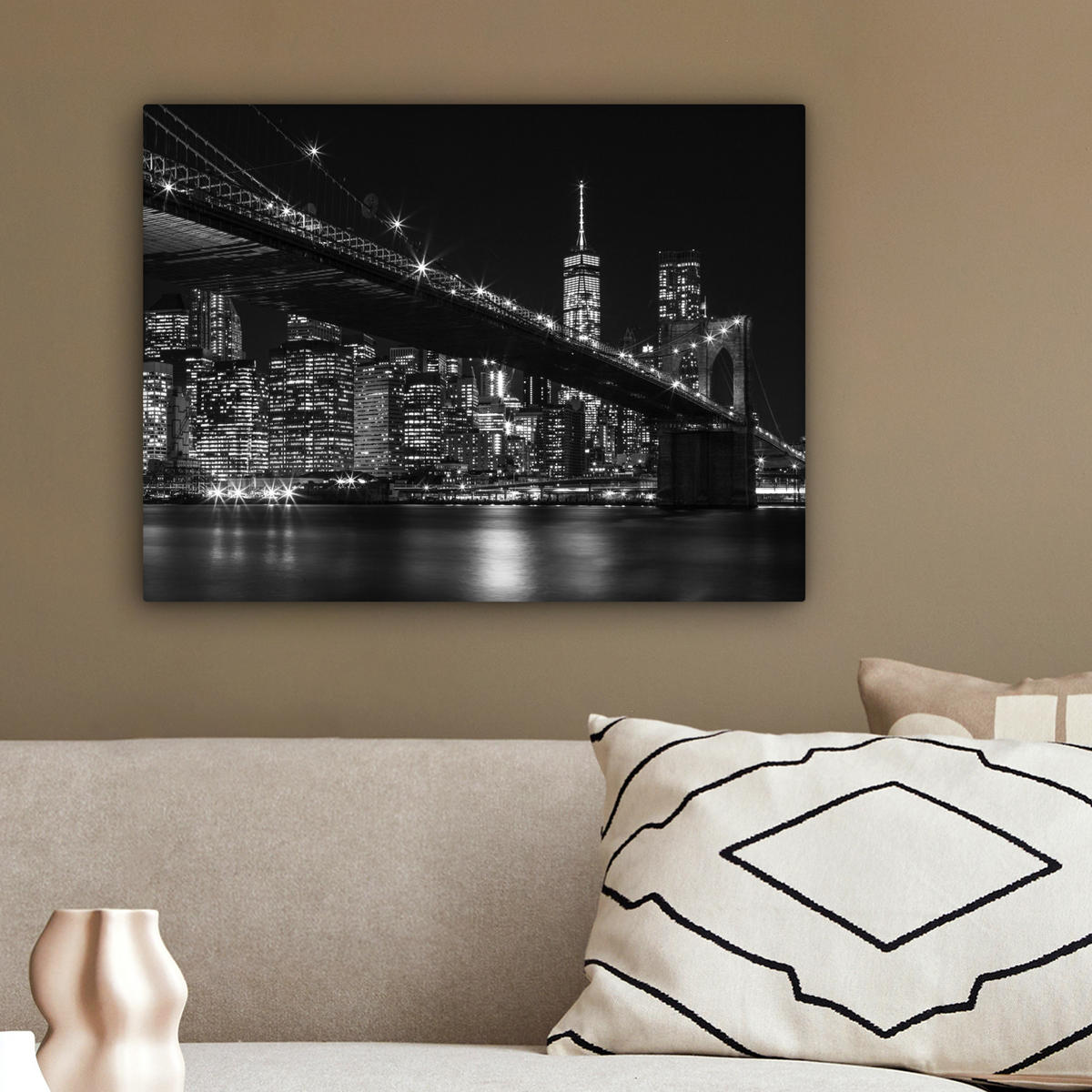 LEINWANDBILD New York - Brooklyn - Brücke 40x30 cm - Schwarz, Textil (40/30cm) - MuchoWow