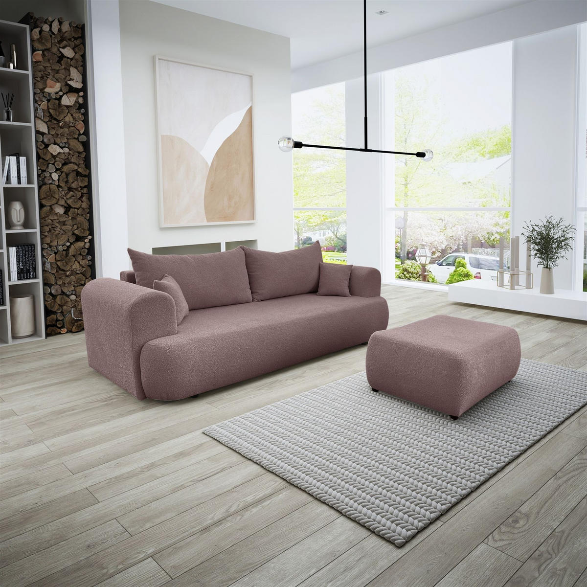 SCHLAFSOFA Anike Inkl. Polsterhocker - Altrosa, Holzwerkstoff/Textil (240/78/110cm) - Fun Möbel