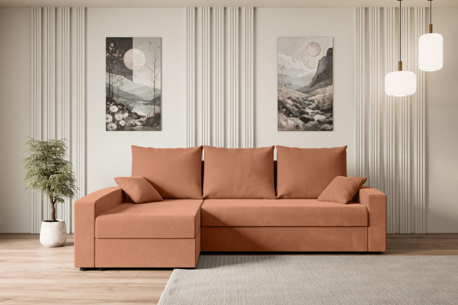ECKSOFA mit Schlaffunktion und Bettkasten ALESIA-L 231x140x90 cm Koralle Velours - Koralle/Silberfarben, Holzwerkstoff/Kunststoff (231/140cm) - ALTDECOR