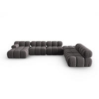 MODULARES-PANORAMASOFA rechts Bellis aus Samt dunkelgrau 7 Sitzplätze - Dunkelgrau, Textil (282/63/379cm) - Micadoni