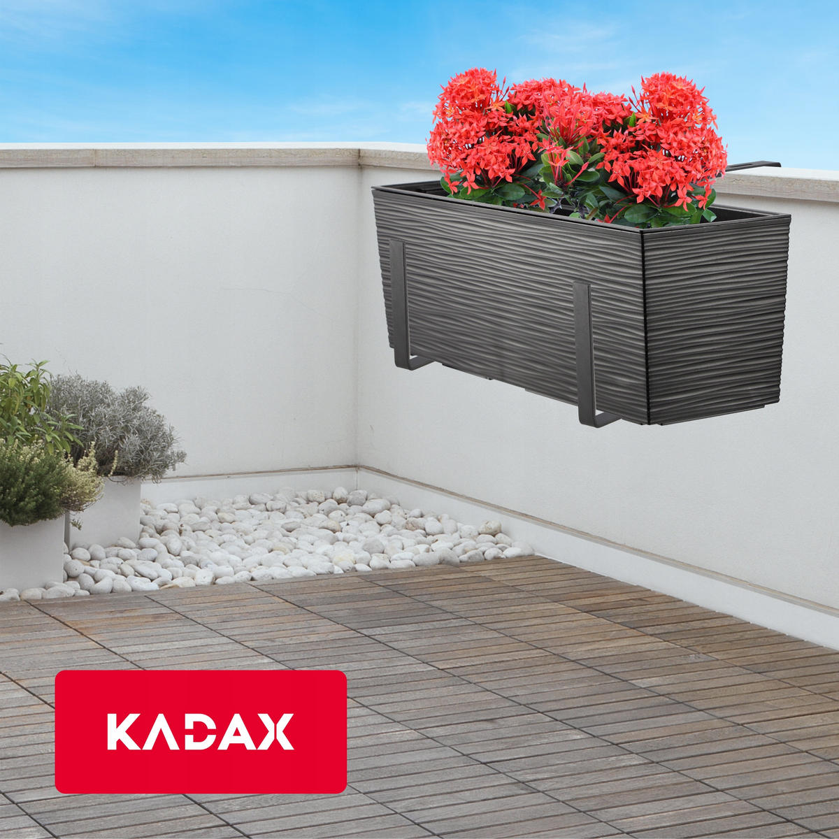 BALKONBLUMENTOPF mit Einsatz und 2 Griffe 56 cm, Graphit - Graphitfarben, Kunststoff (18/56cm) - KADAX