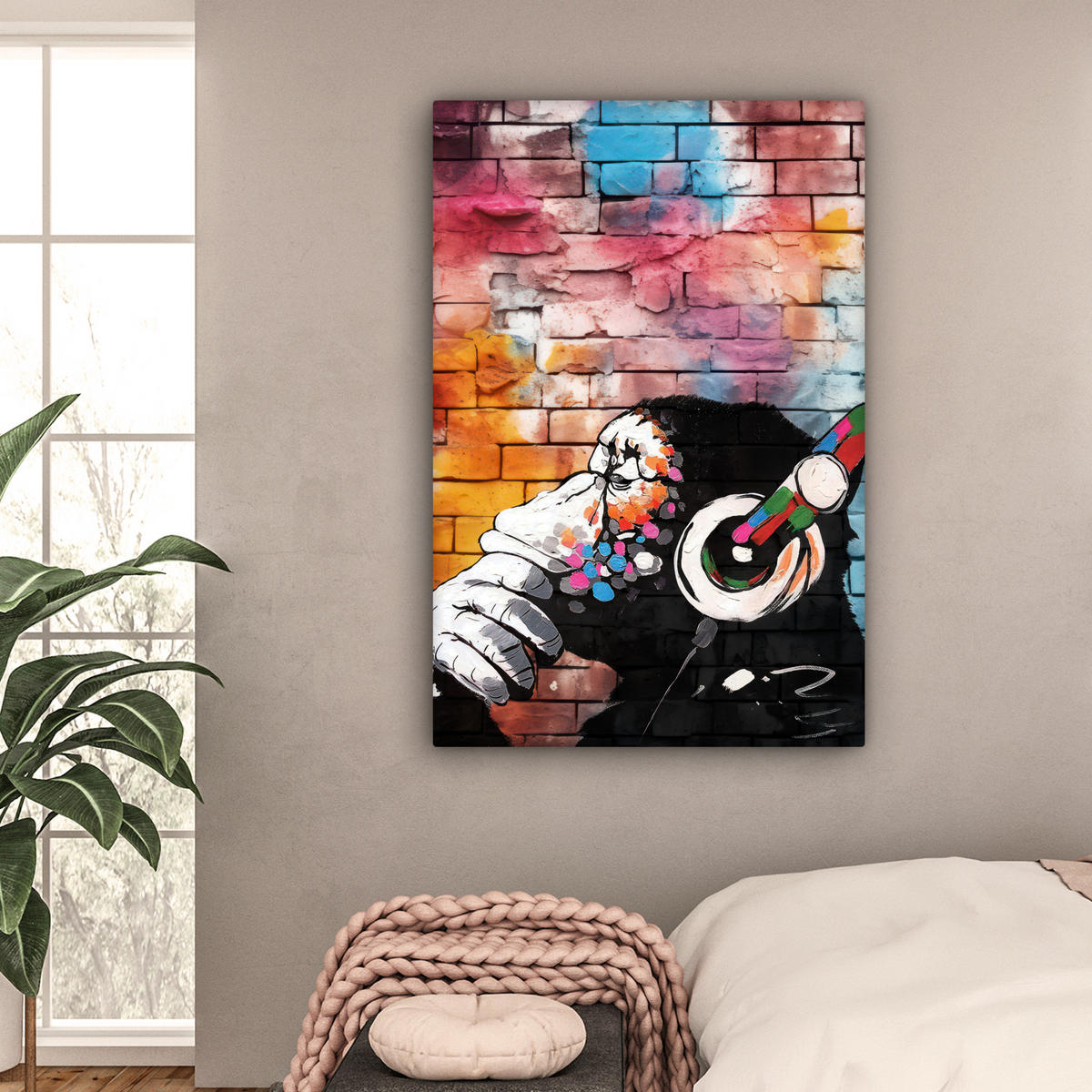 LEINWANDBILD Affe - Graffiti - Musik Deko XXL 80x120 cm - Multicolor, Textil (80/120cm) - MuchoWow