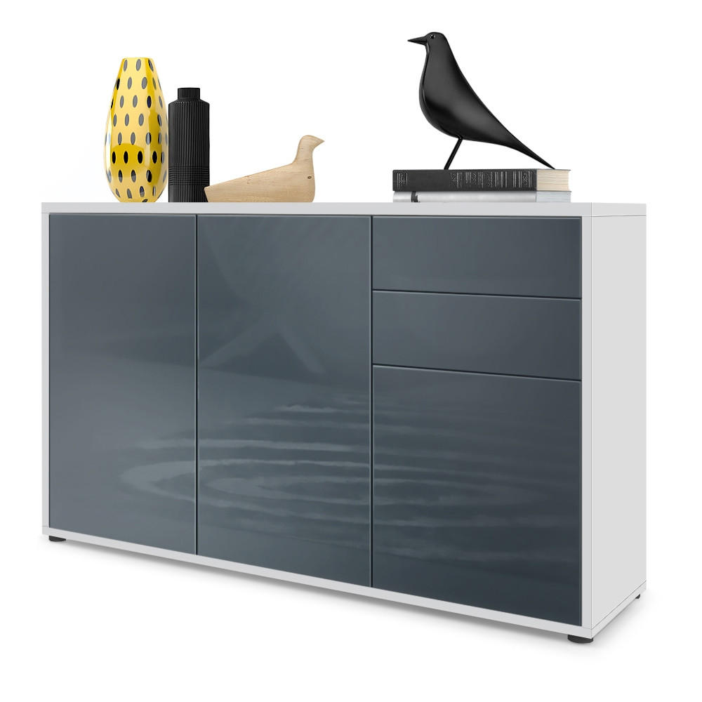 KOMMODE Ben Front in Grau Hochglanz - Grau, Holzwerkstoff (117/74/36cm) - Vladon