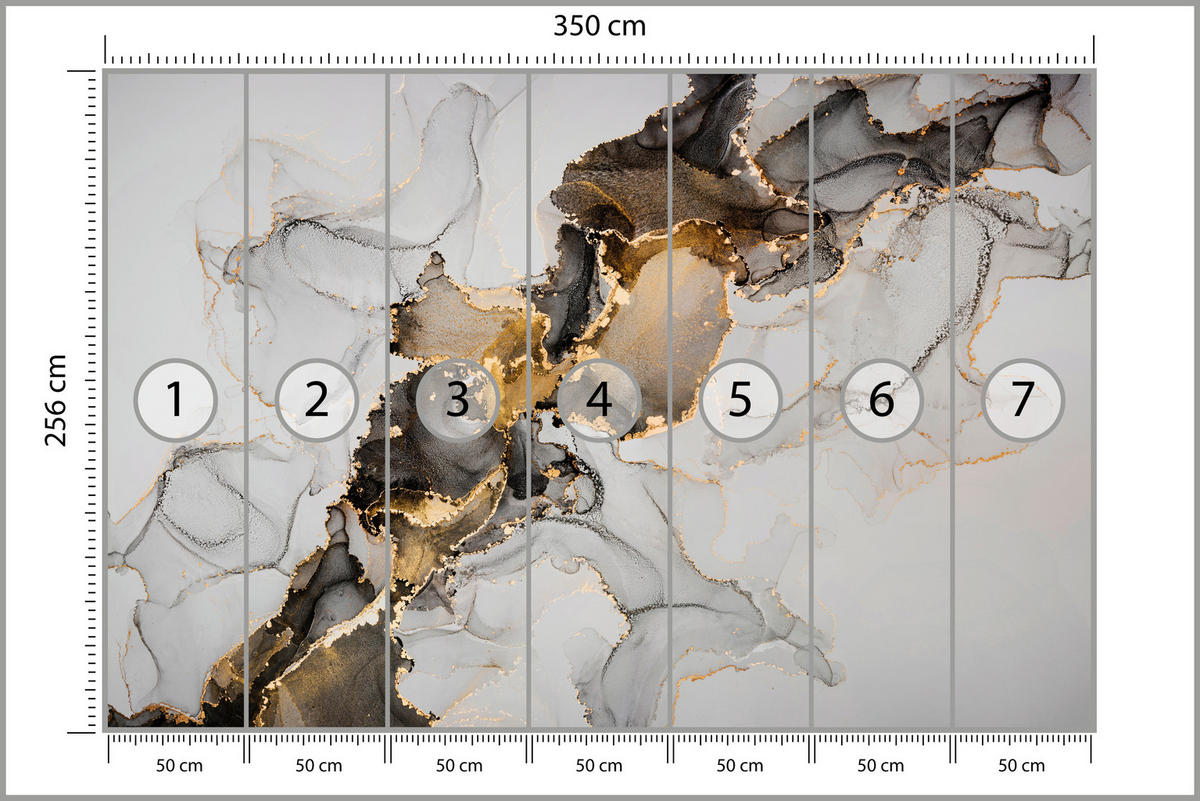 FOTOTAPETE für Badezimmer Moderner Grauer Marmor Gold Schwarz Imitation 350x256 - Beige/Grau, Papier (350/256cm) - Muralo