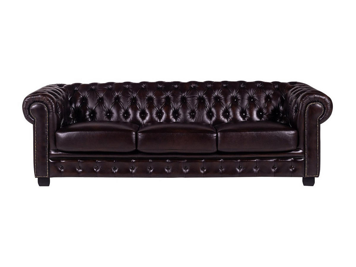 CHESTERFIELD Ledersofa 4-Sitzer - Büffelleder - Braun - BRENTON - Dunkelbraun, Leder (240/73/99cm) - Vente-Unique