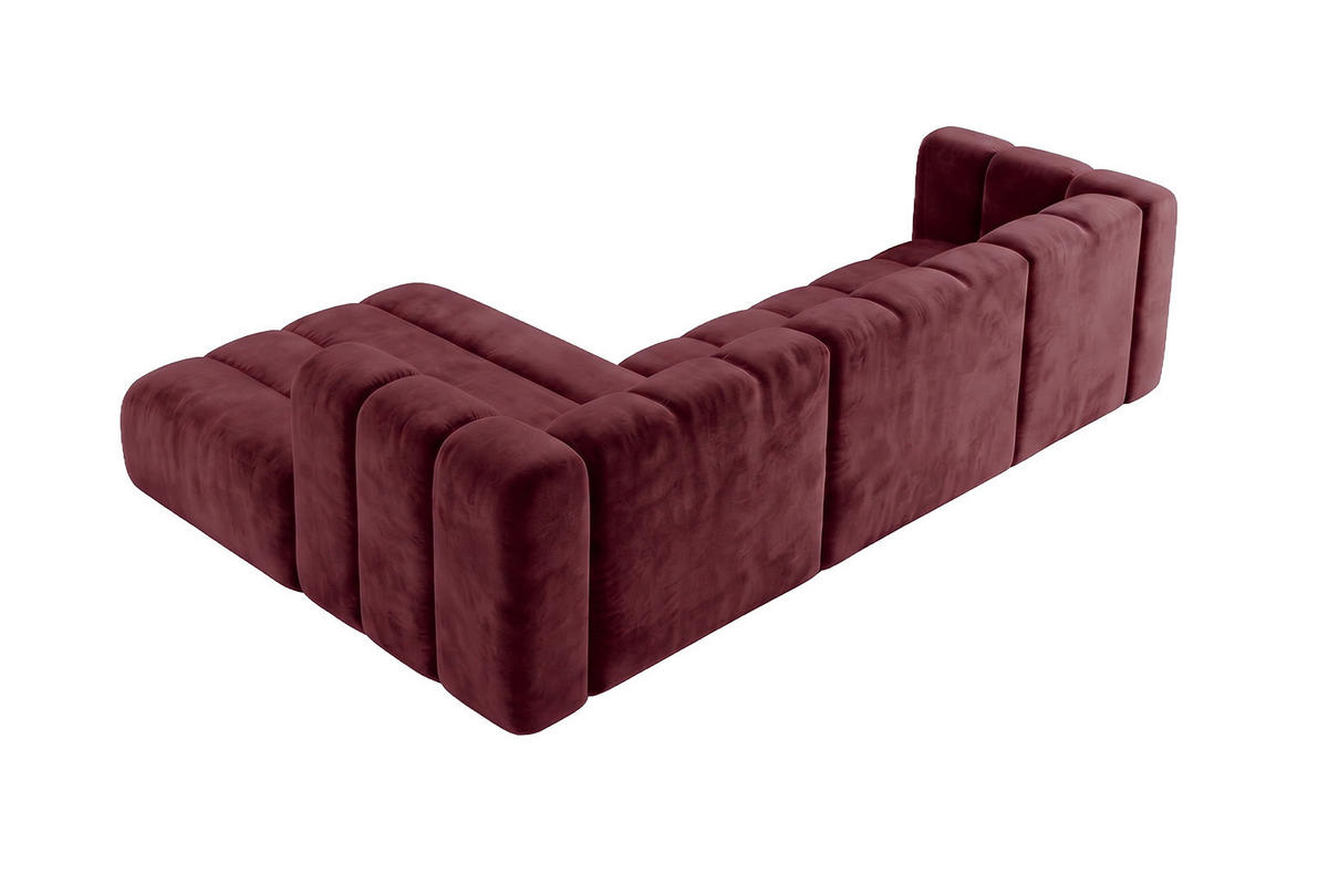 ECKSOFA Modulares In L-Form, Velvet-Stoff Riviera, Rotwein, Links, GRAND 287 cm - Dunkelrot, Holz (287/179cm) - Kaiser Möbel