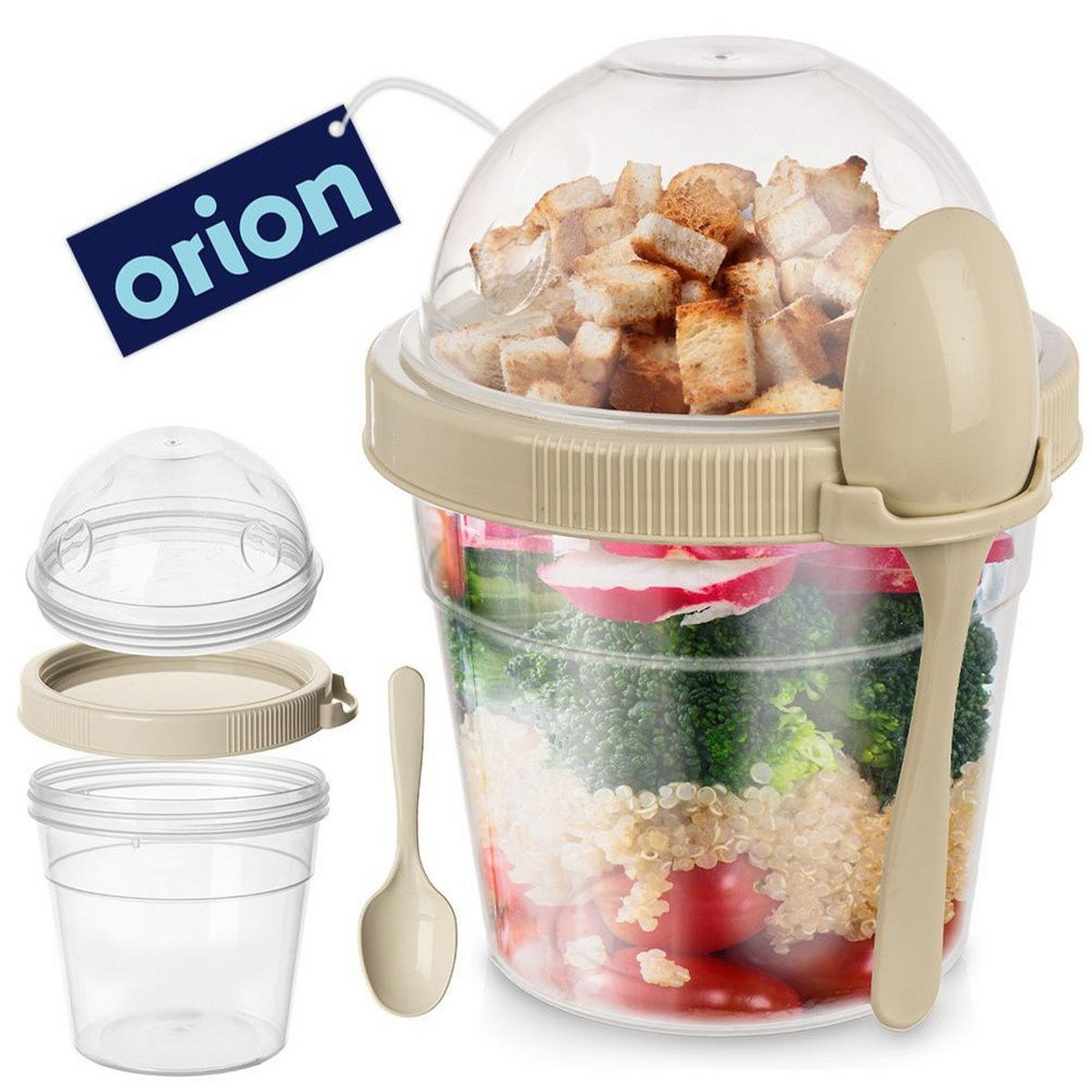 JOGHURTBECHER mit Löffel für die Lunchbox 400 ml - Cappuccino, Kunststoff (11.5/13.5/10.5cm) - Orion 
