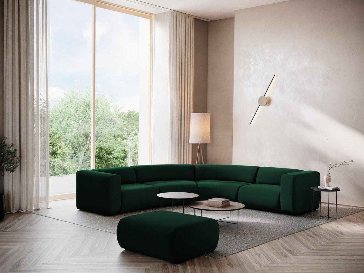 ECKSOFA Samt Stoff Grün - Dunkelgrün/Schwarz, Kunststoff/Textil (318/318cm) - Makamii