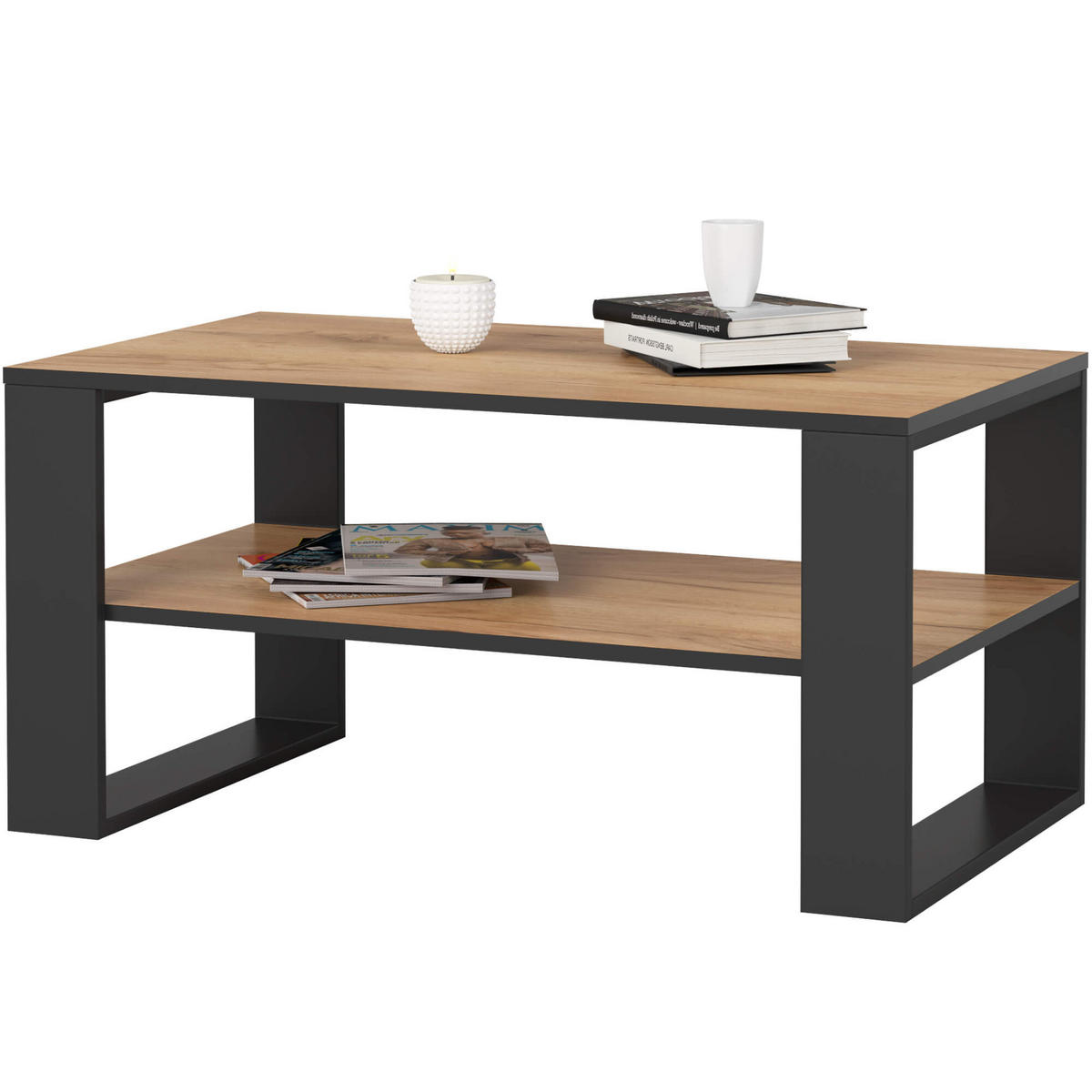 COUCHTISCH ALEX Craft-Eichenfarben, Schwarz 92x53x45 cm - Eichefarben/Schwarz, Holzwerkstoff (53/92/45cm) - Akord