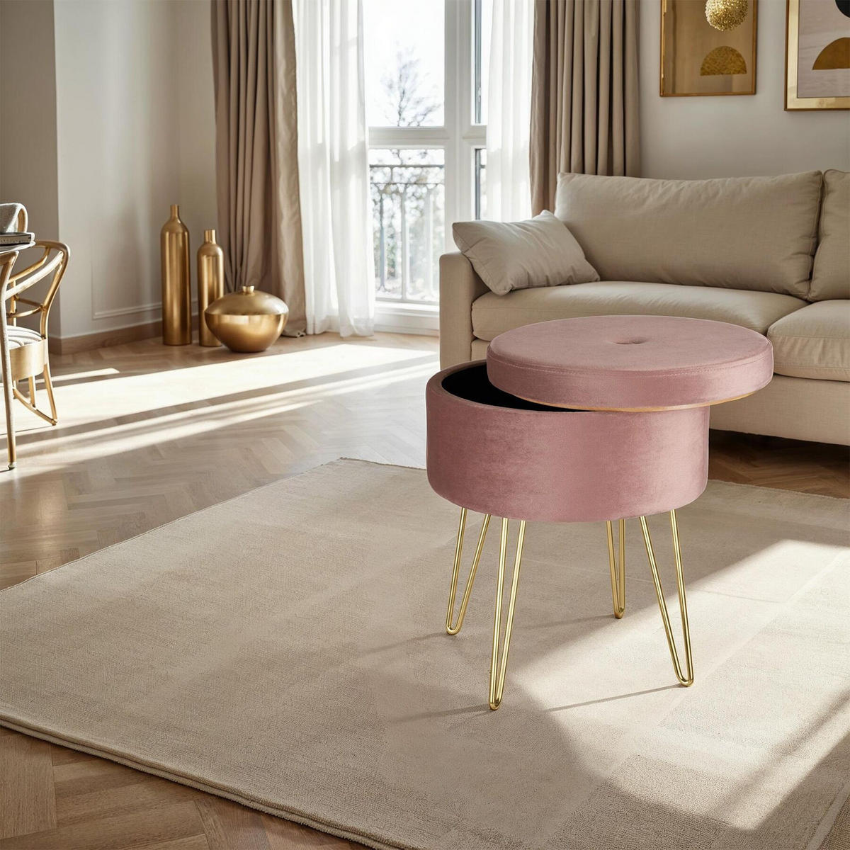 SITZHOCKER mit Stauraum Ava,37,5 x 44,5 cm,rosa - Rosa, Holz (37.5/44.5/37.5cm) - tectake