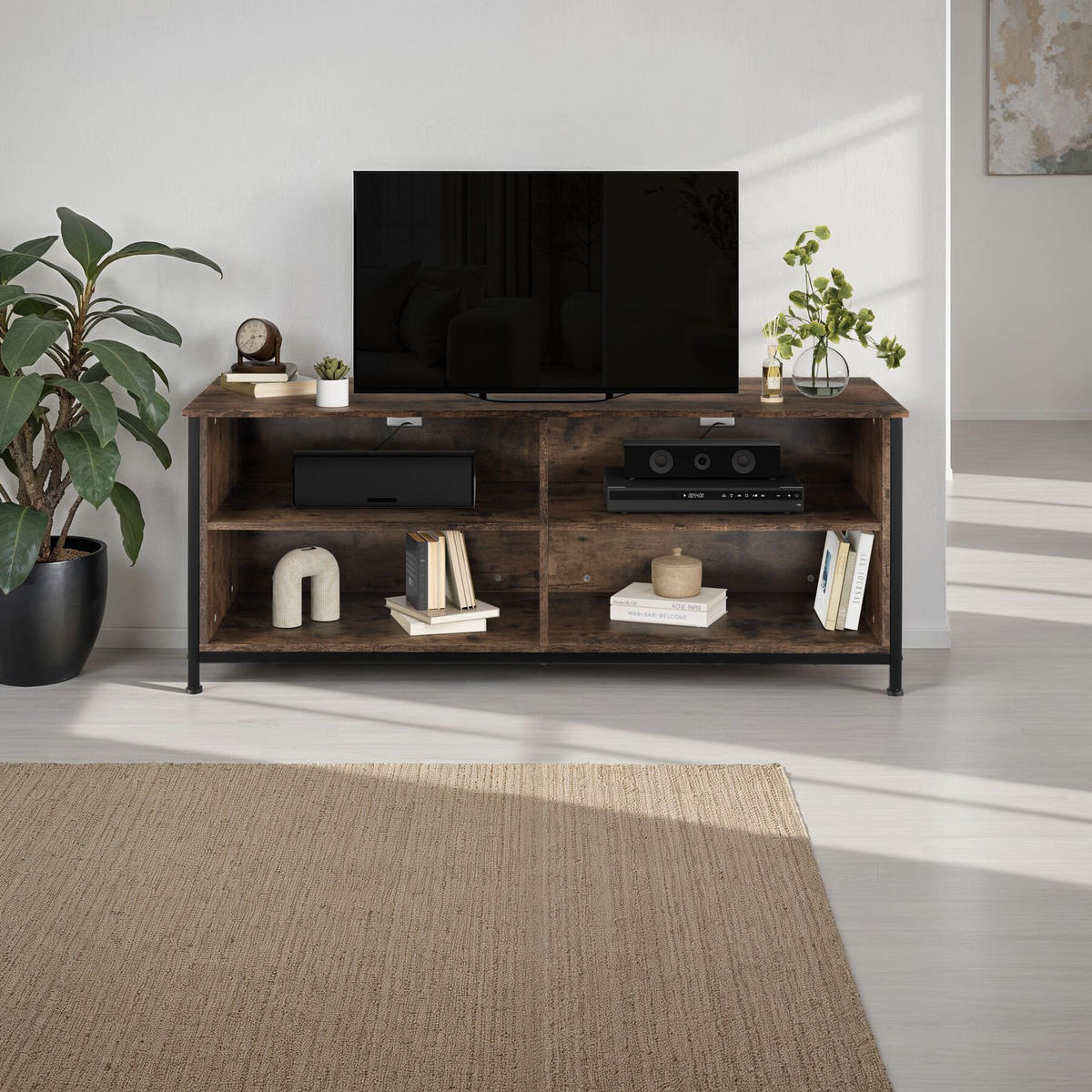 TV-ELEMENT Navan,147 x 41 x 60,5 cm,Industrial Holz dunkel, rustikal - Rostfarben, Holzwerkstoff (41/60.5/147cm) - tectake