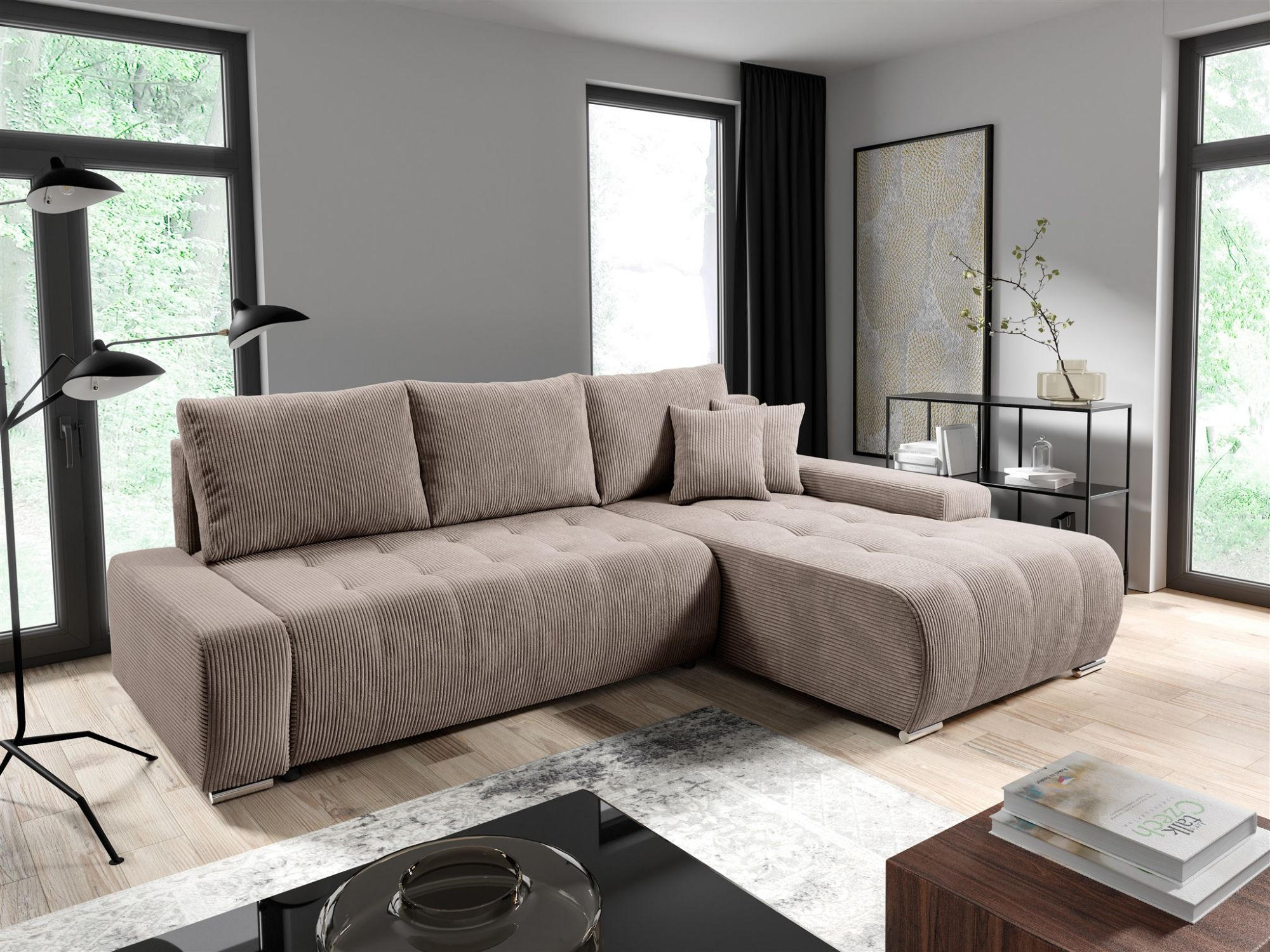 ECKSOFA Vogar In Poso - Hellbraun, Holzwerkstoff/Textil (265/185cm) - Fun Möbel