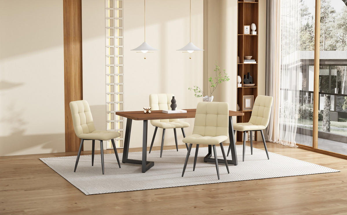 ESSTISCH 117x68x75 cm in Walnuss und Schwarz aus MDF mit Nussbaumoptik auf schwarzem Metallgestell - Walnussfarben, Holzwerkstoff (117/68/75cm) - Modfu