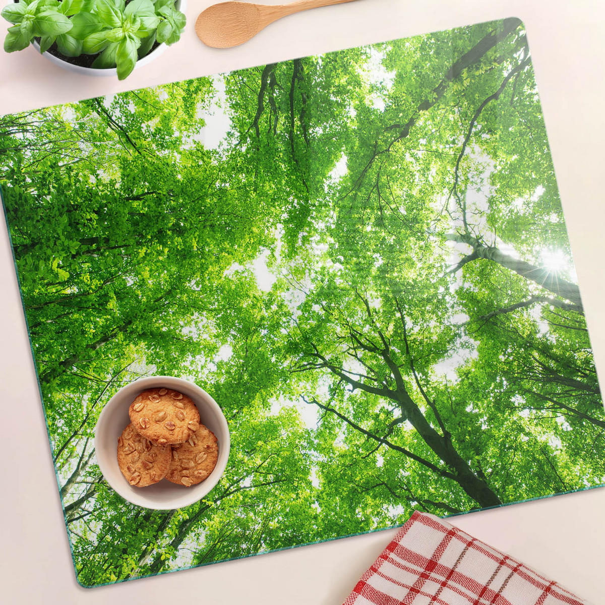 GLASPLATTE 60x52 cm Grüner Wald - Grün, Glas (60/0.4/52cm) - TULUP