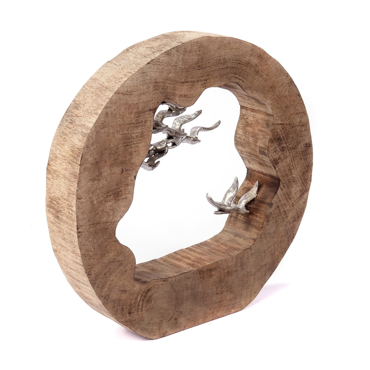 SKULPTUR Flight Mangoholz, Aluminium silber-natur - Naturfarben, Holz (35/35/8cm) - CREEDWOOD