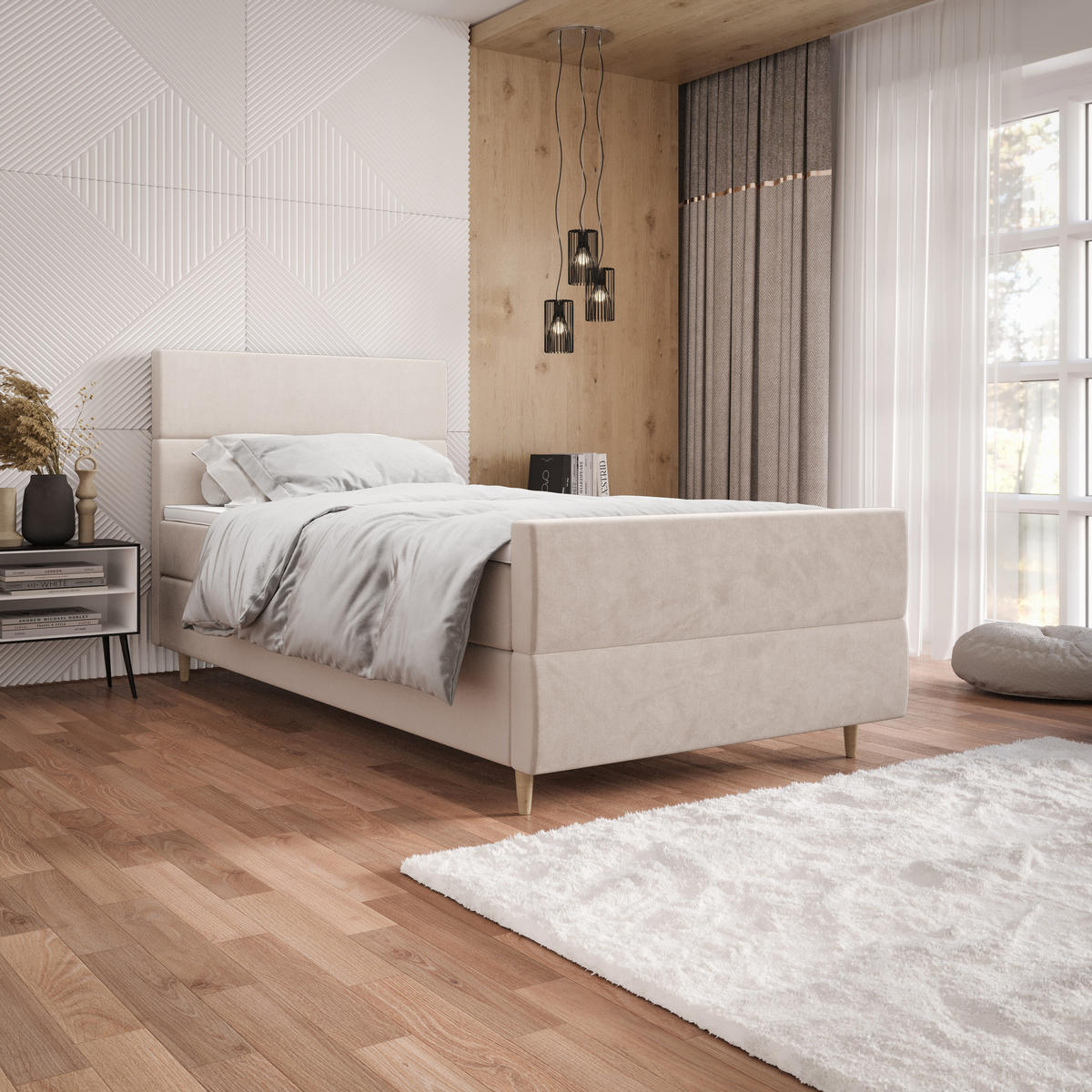 BOXBETT FLO PLUS 90x200 Itaka 16, mit Matratze H3, Bonell und Topper, Creme - Creme, Holz/Textil (90/200cm) - Bedante