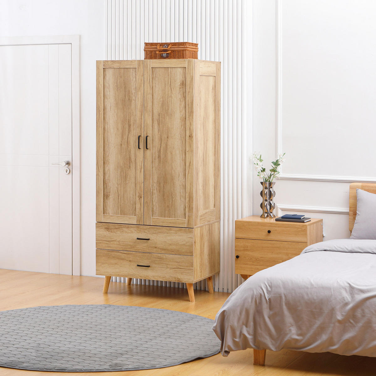 KLEIDERSCHRANK DE-17167 2 Türen & 2 Schubladen mit Kleiderstange Natur - Naturfarben, Holzwerkstoff (54/180/80cm) - ComfortXL
