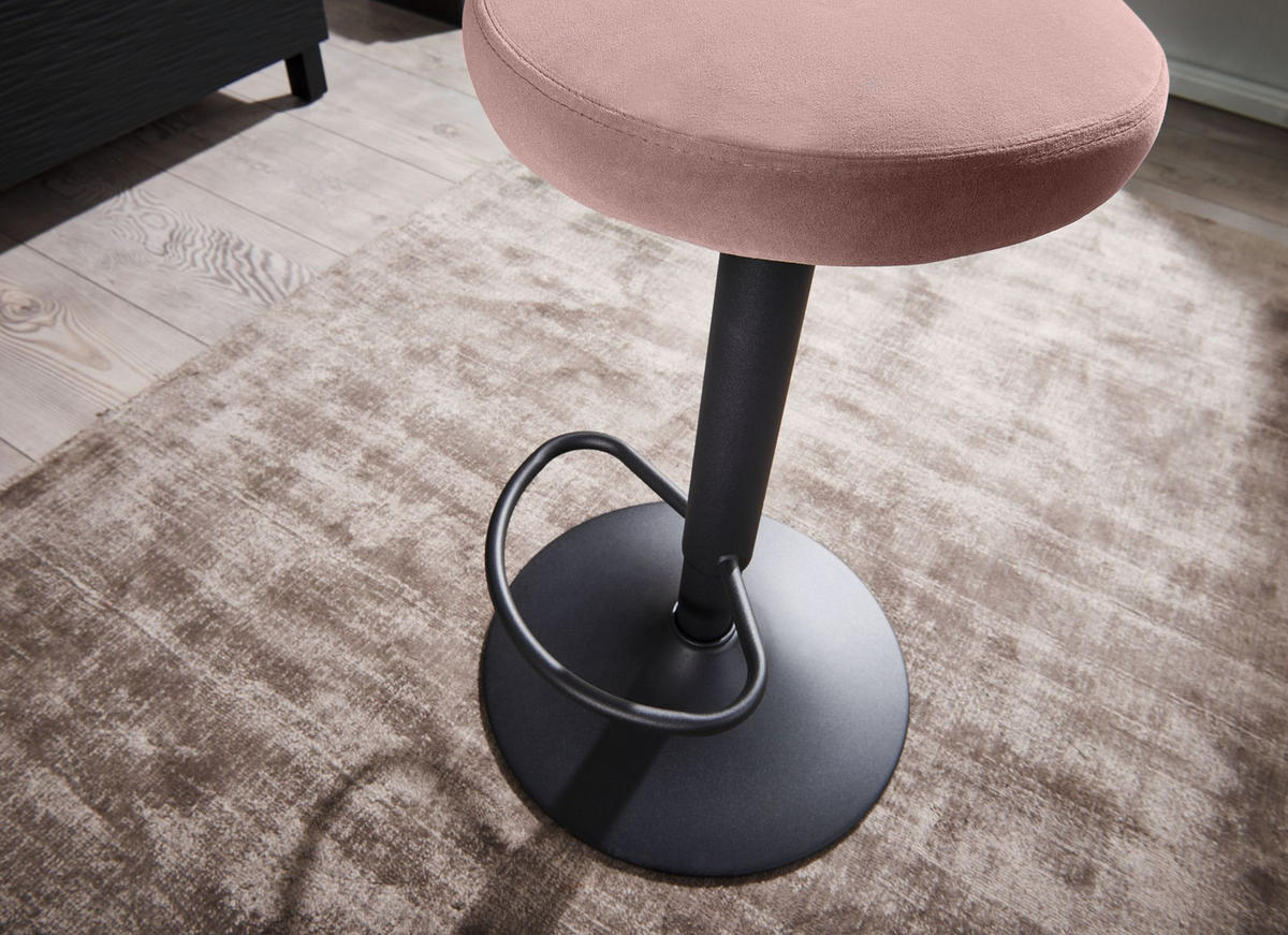 BARHOCKER Höhenverstellbar Eisen Samt Drehbar CAMPANIA, Rosa 40x40x79 cm - Pink/Schwarz, Textil/Metall (40/79/40cm) - KADIMA DESIGN
