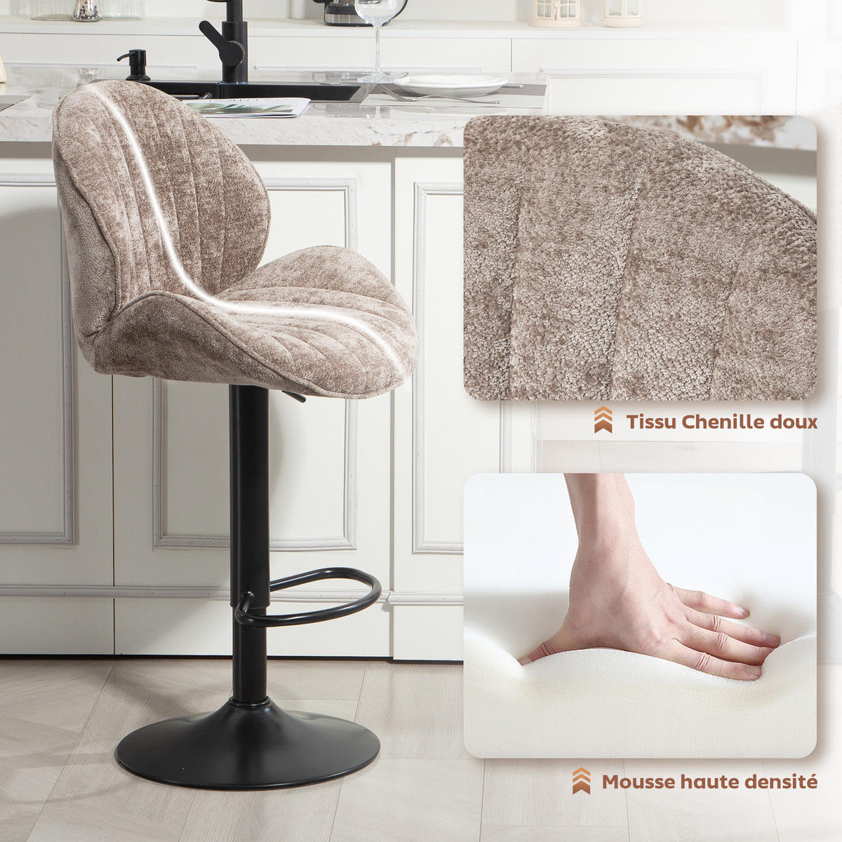 BARHOCKER 2er-Set DE-14773 muschelförmig & höhenverstellbar Braun - Braun, Metall (48/115/50cm) - ComfortXL