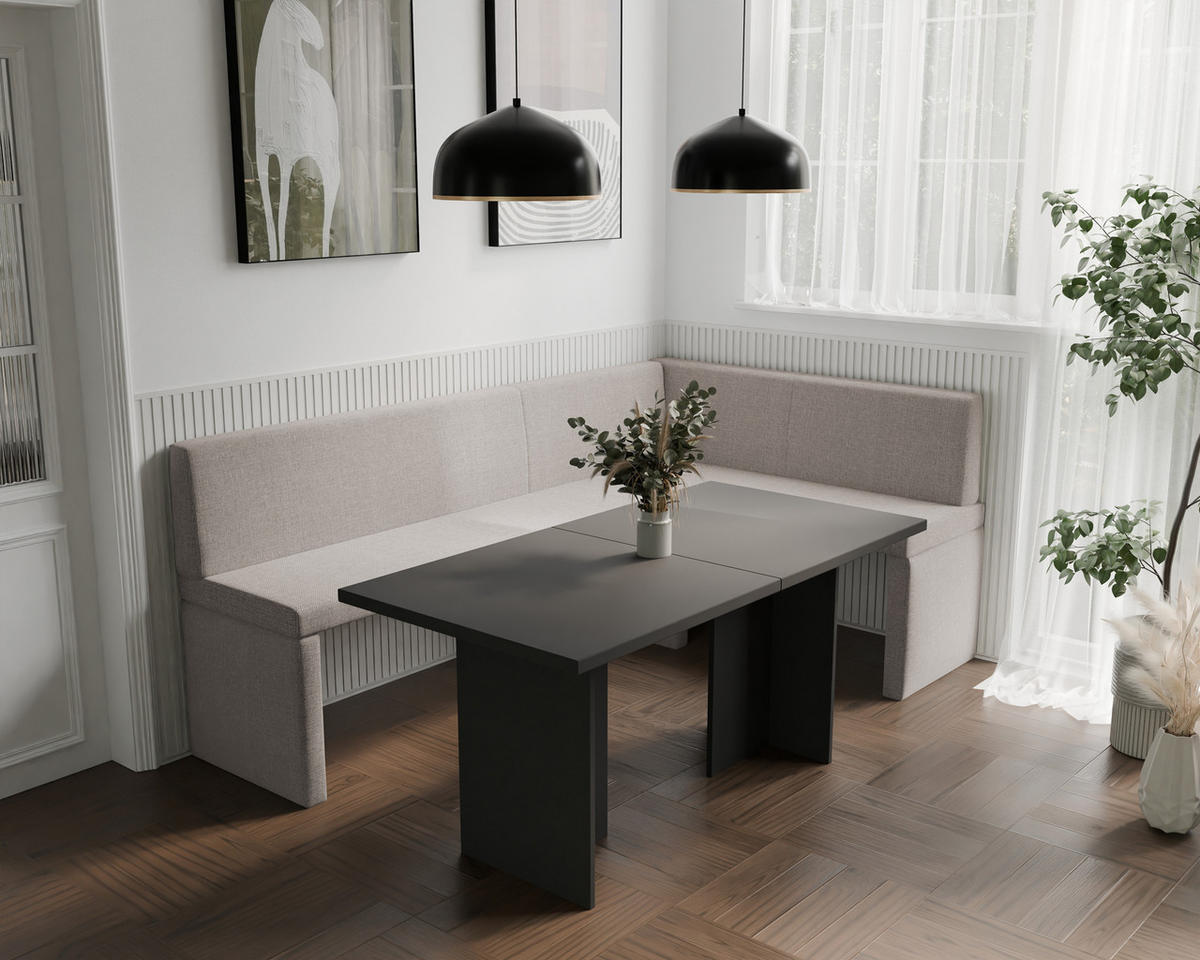 ECKBANK rechts OWEN Webstoff, 128/168 cm Creme - Creme, Holz/Textil (128/168cm) - Idohome