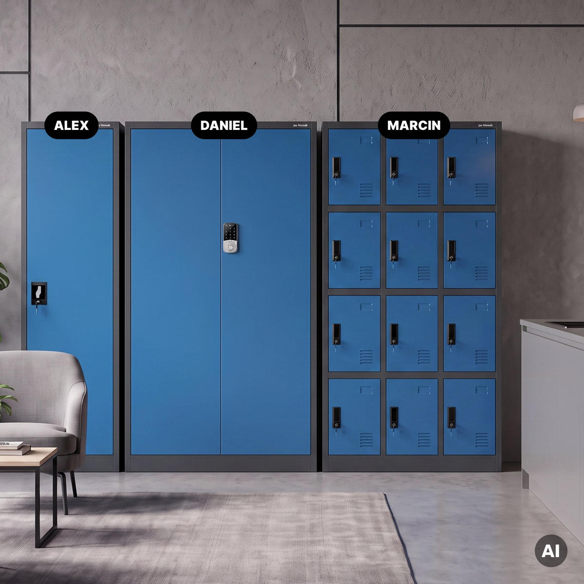 BÜROSCHRANK mit Zahlenschloss DANIEL 185x90x40 cm - Blau/Anthrazit, Metall (90/185/40cm) - Jan Nowak